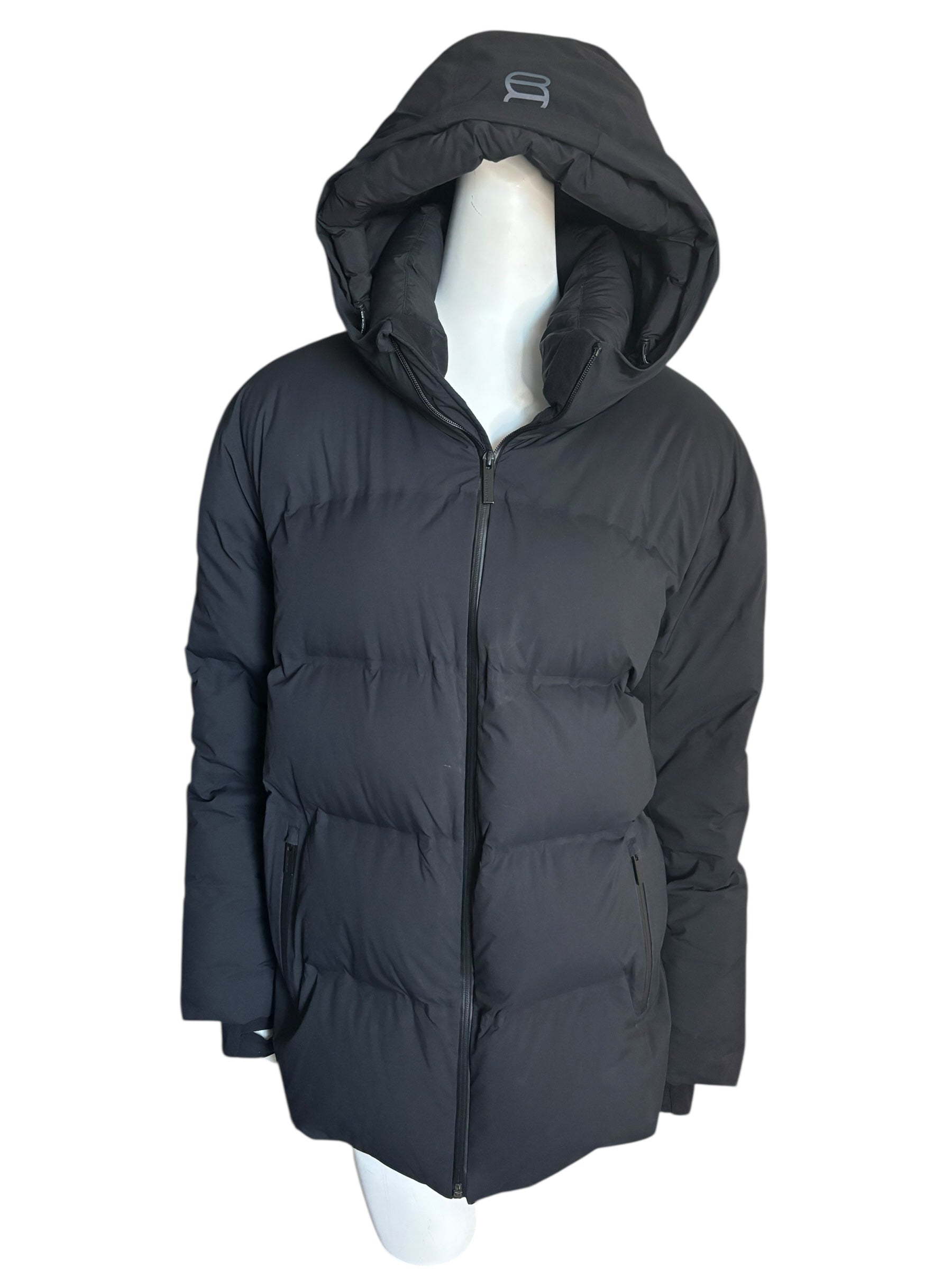 Aritzia THE SUPER PUFF Black Puffer Hooded Jacket Down Fill Parka Size Large