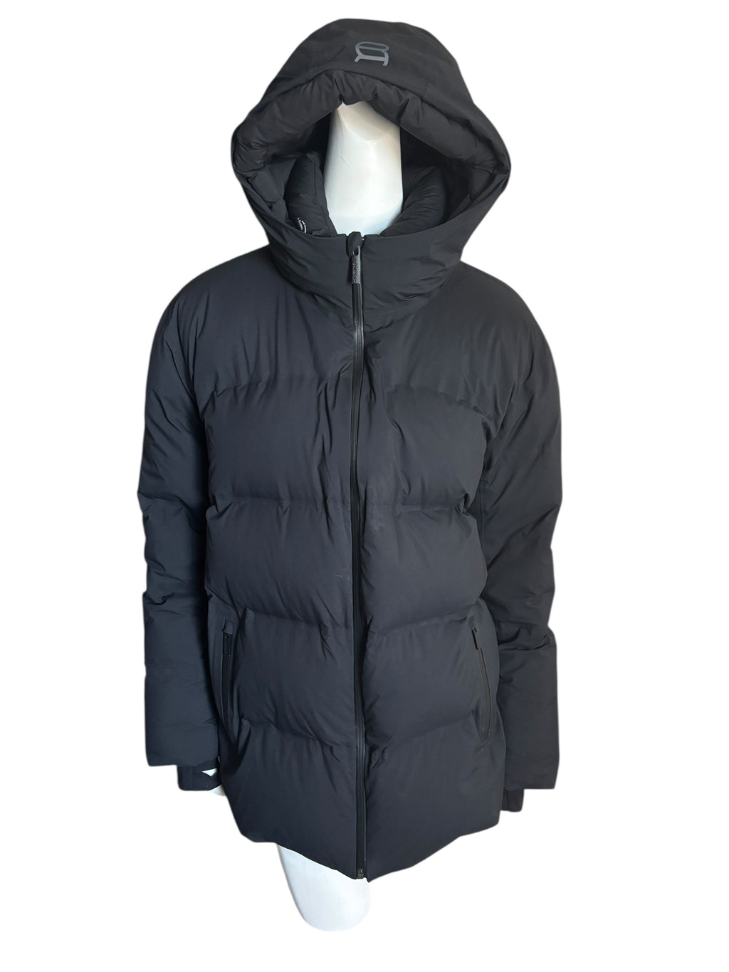 Aritzia THE SUPER PUFF Black Puffer Hooded Jacket Down Fill Parka Size Large