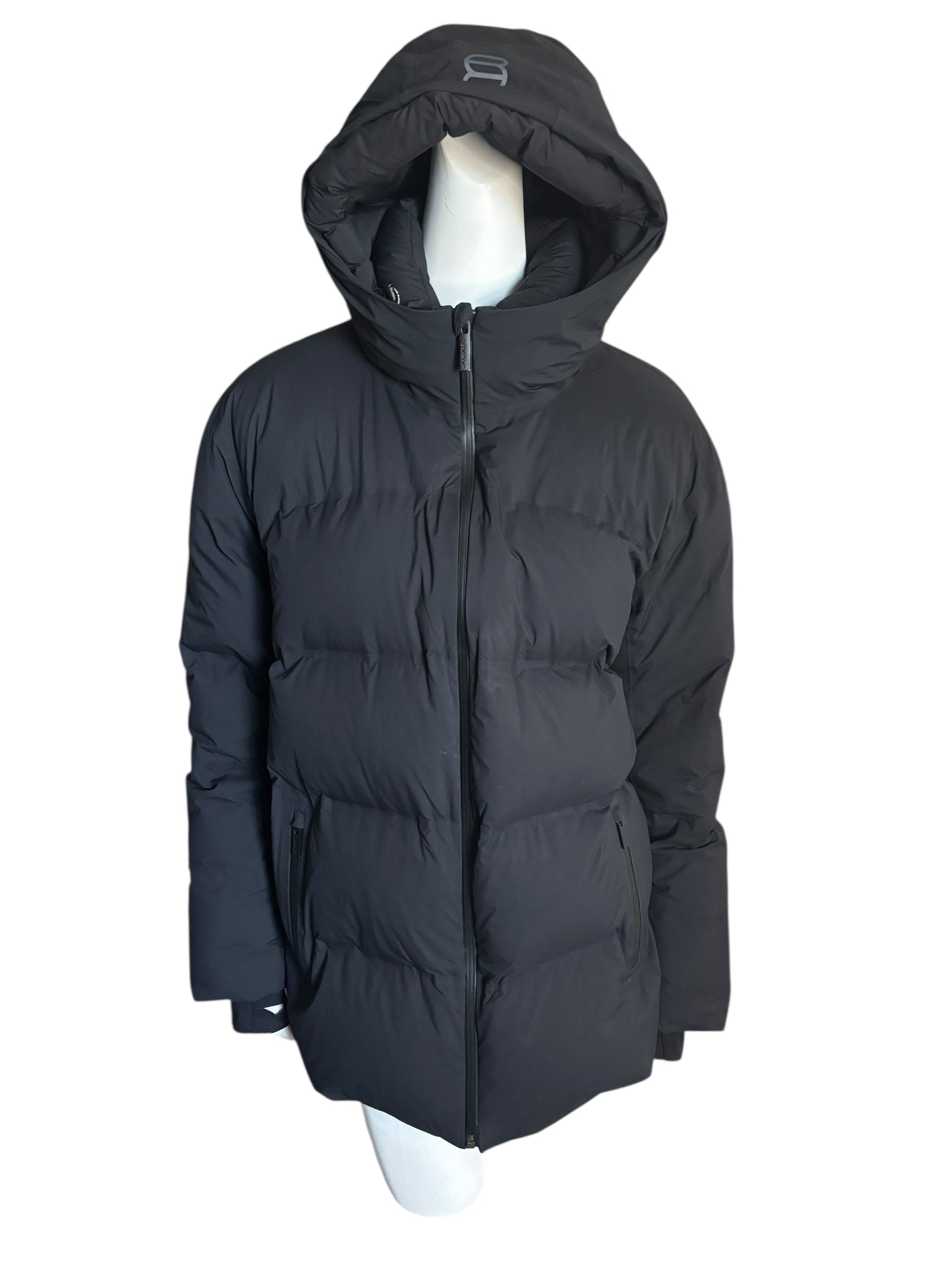 Aritzia THE SUPER PUFF Black Puffer Hooded Jacket Down Fill Parka Size Large