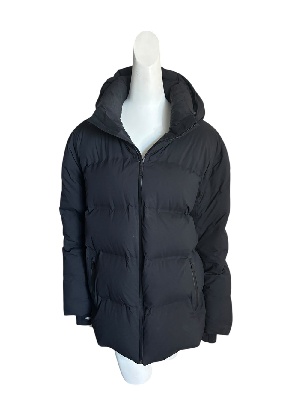 Aritzia THE SUPER PUFF Black Puffer Hooded Jacket Down Fill Parka Size Large