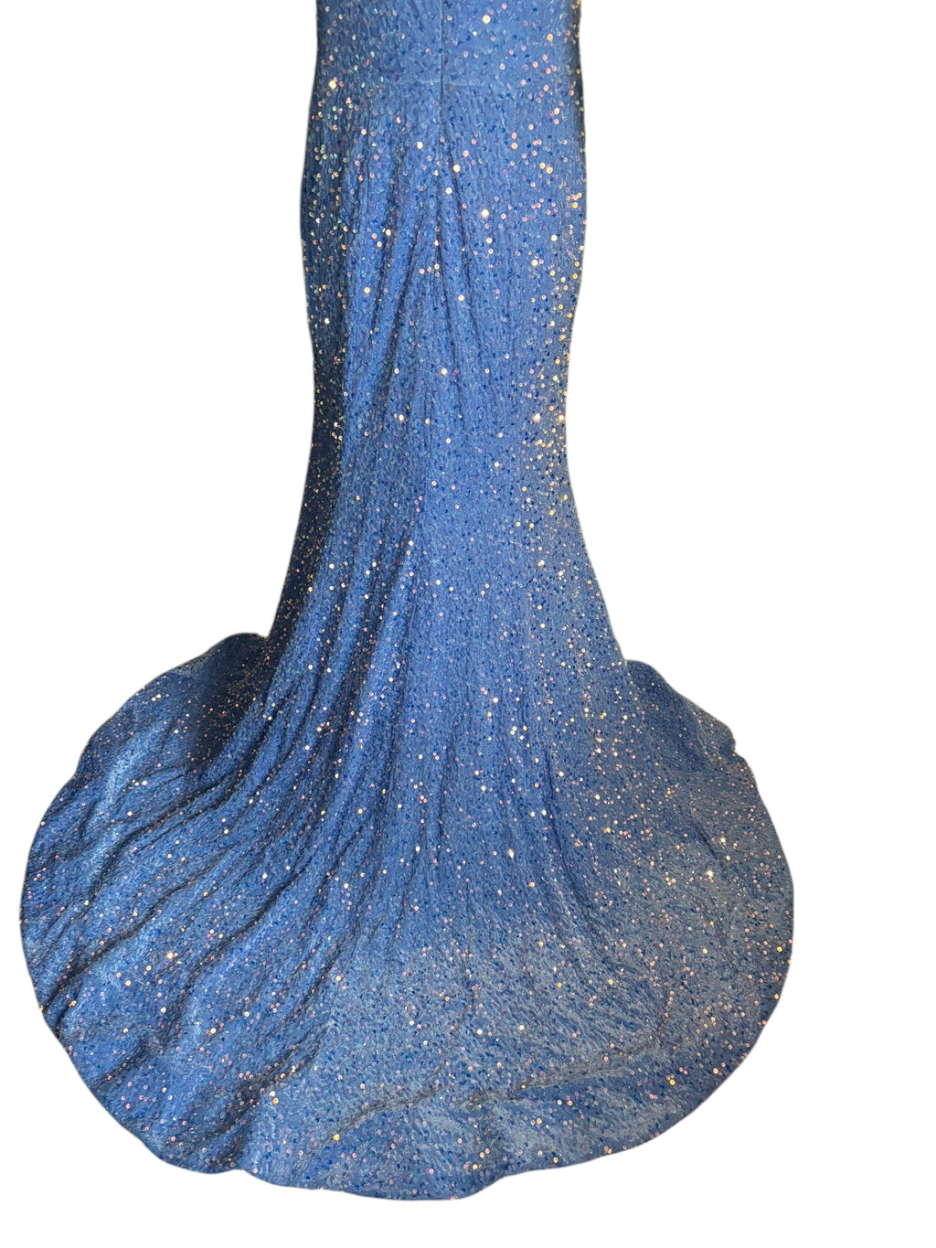 Sparkling Blue Sequin Mermaid Gown V Neck Train Formal Evening Dress Size 14