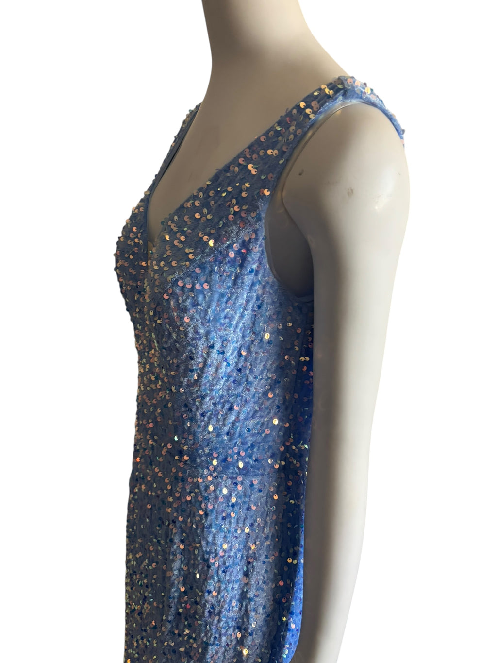 Sparkling Blue Sequin Mermaid Gown V Neck Train Formal Evening Dress Size 14