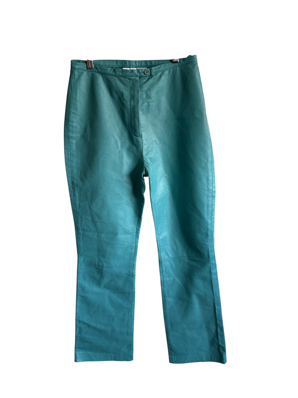 Vintage Newport News Teal Turquoise Leather Pants High Waisted Straight Leg 8