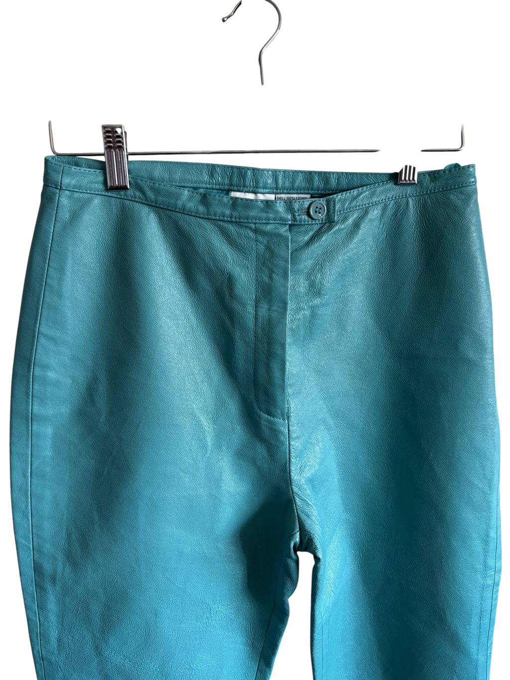 Vintage Newport News Teal Turquoise Leather Pants High Waisted Straight Leg 8