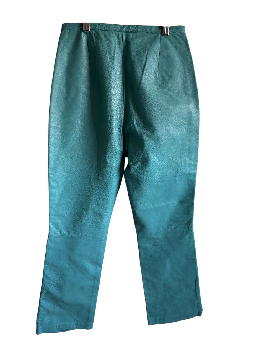 Vintage Newport News Teal Turquoise Leather Pants High Waisted Straight Leg 8