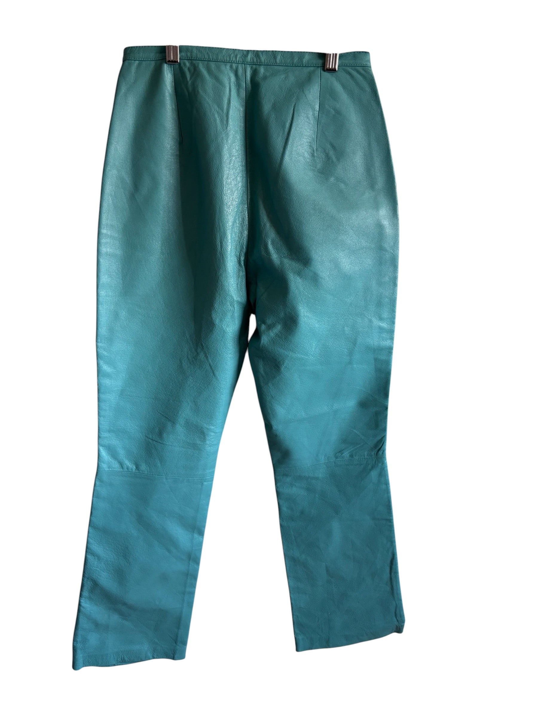 Vintage Newport News Teal Turquoise Leather Pants High Waisted Straight Leg 8