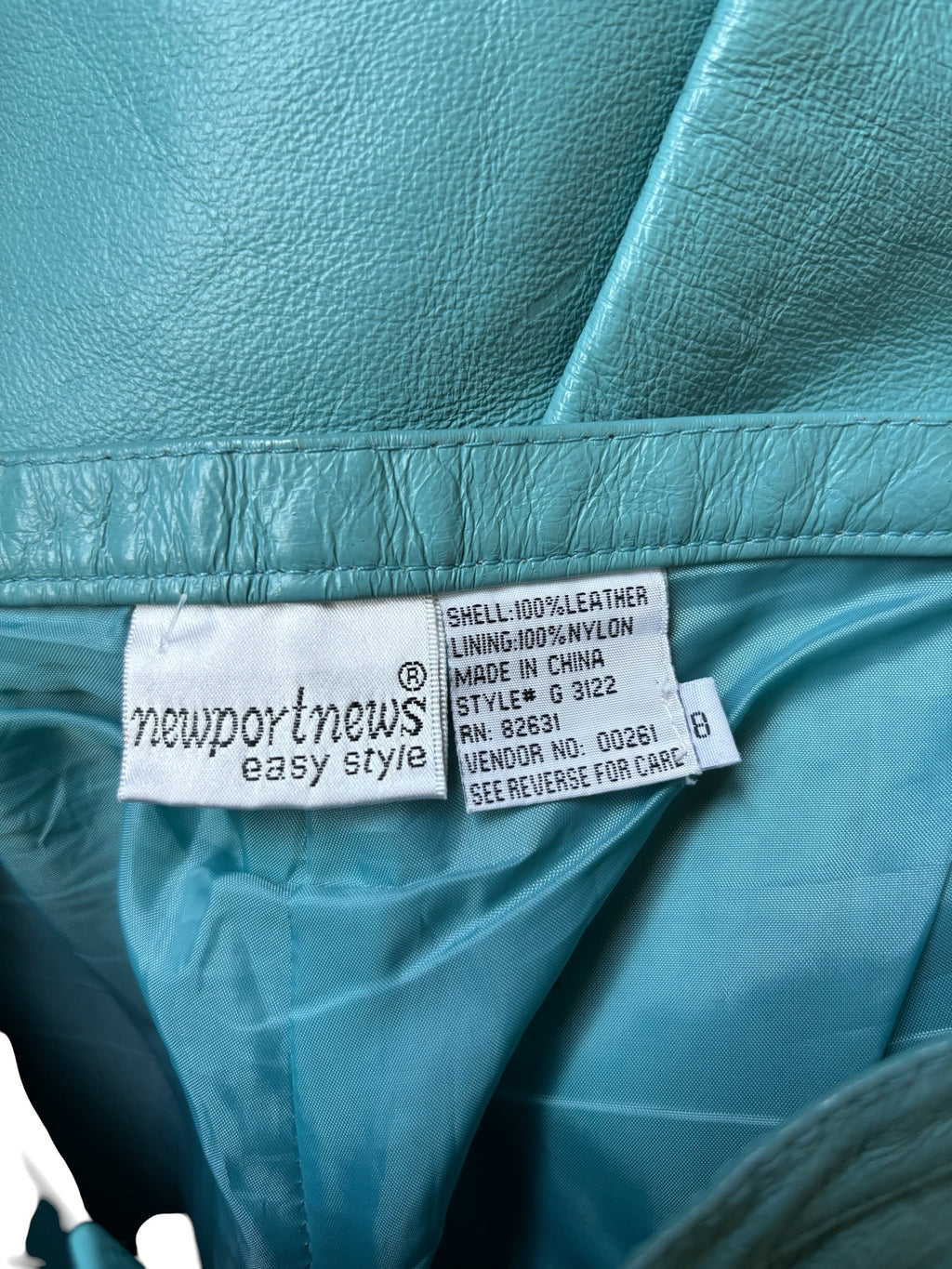 Vintage Newport News Teal Turquoise Leather Pants High Waisted Straight Leg 8