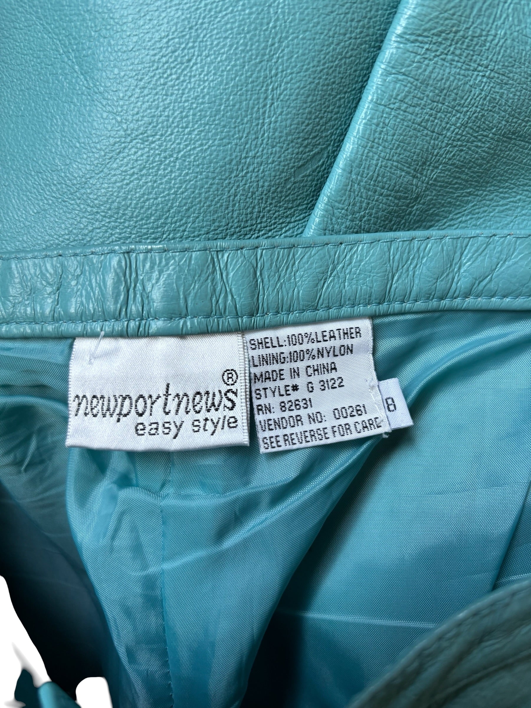 Vintage Newport News Teal Turquoise Leather Pants High Waisted Straight Leg 8