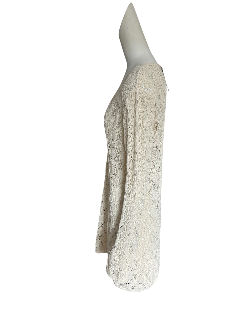 H&M Beachwear Cream Crochet Pointelle Knit Tie Front Tunic Cover Up XL NEW