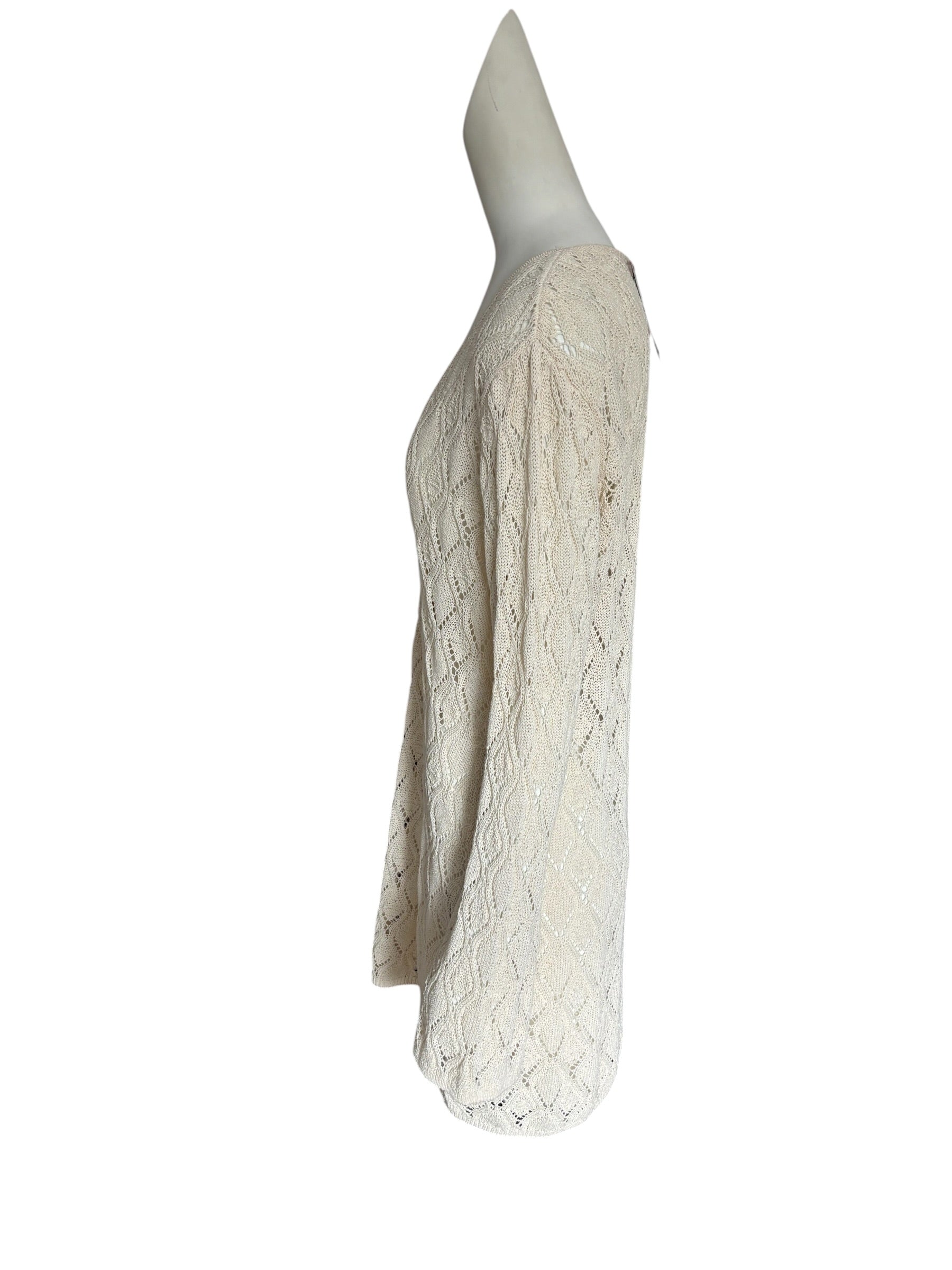 H&M Beachwear Cream Crochet Pointelle Knit Tie Front Tunic Cover Up XL NEW