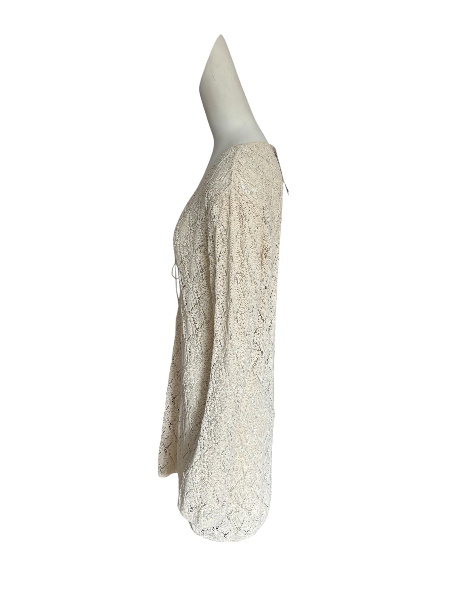 H&M Beachwear Cream Crochet Pointelle Knit Tie Front Tunic Cover Up XL NEW