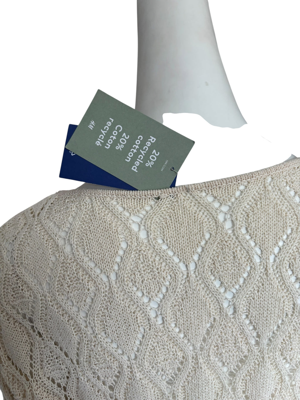 H&M Beachwear Cream Crochet Pointelle Knit Tie Front Tunic Cover Up XL NEW
