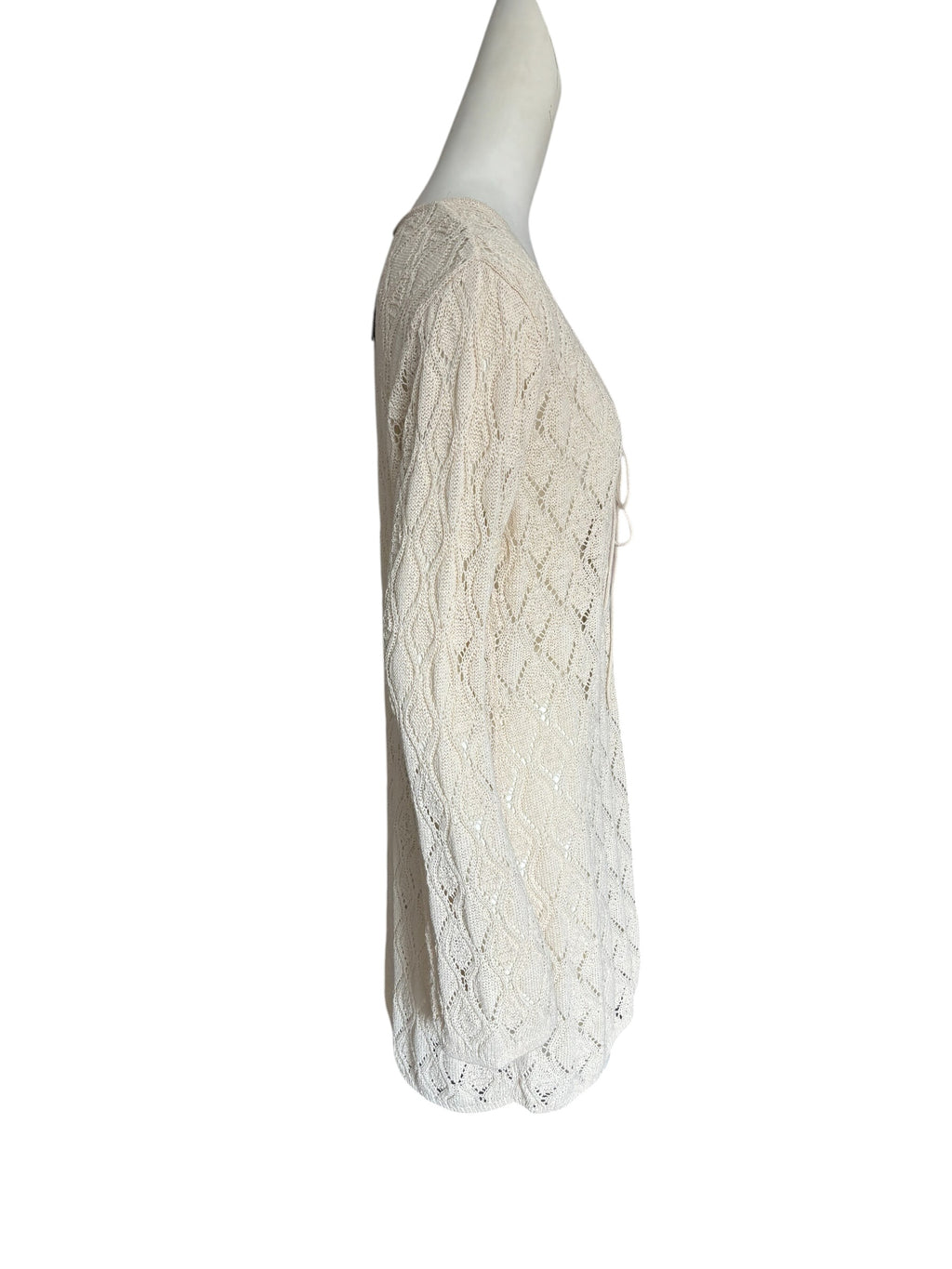 H&M Beachwear Cream Crochet Pointelle Knit Tie Front Tunic Cover Up XL NEW