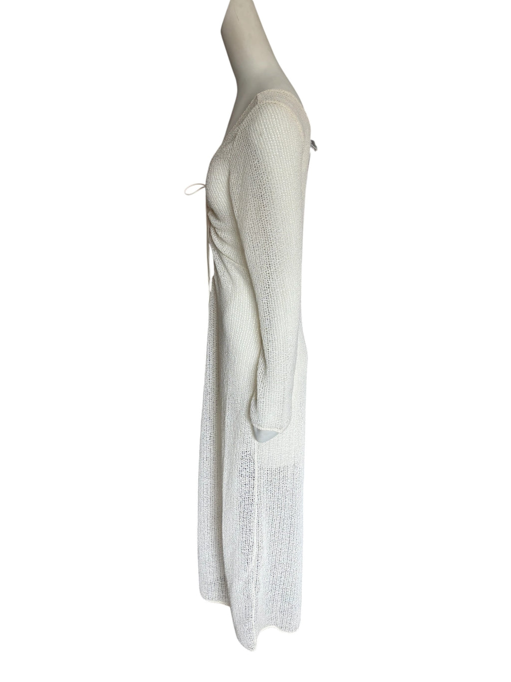 H&M Beachwear White Open Knit Ruched V-Neck Maxi Dress Cover Up Large NWT