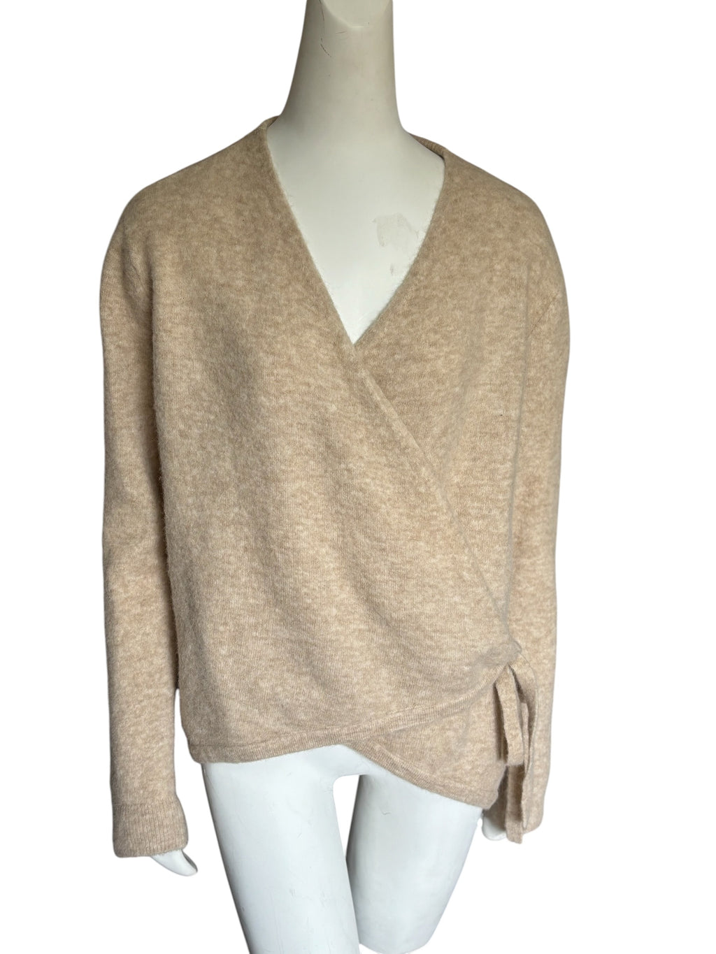 COS Alpaca Wool Blend Wrap Cardigan Sweater Beige Oatmeal Heather Size L
