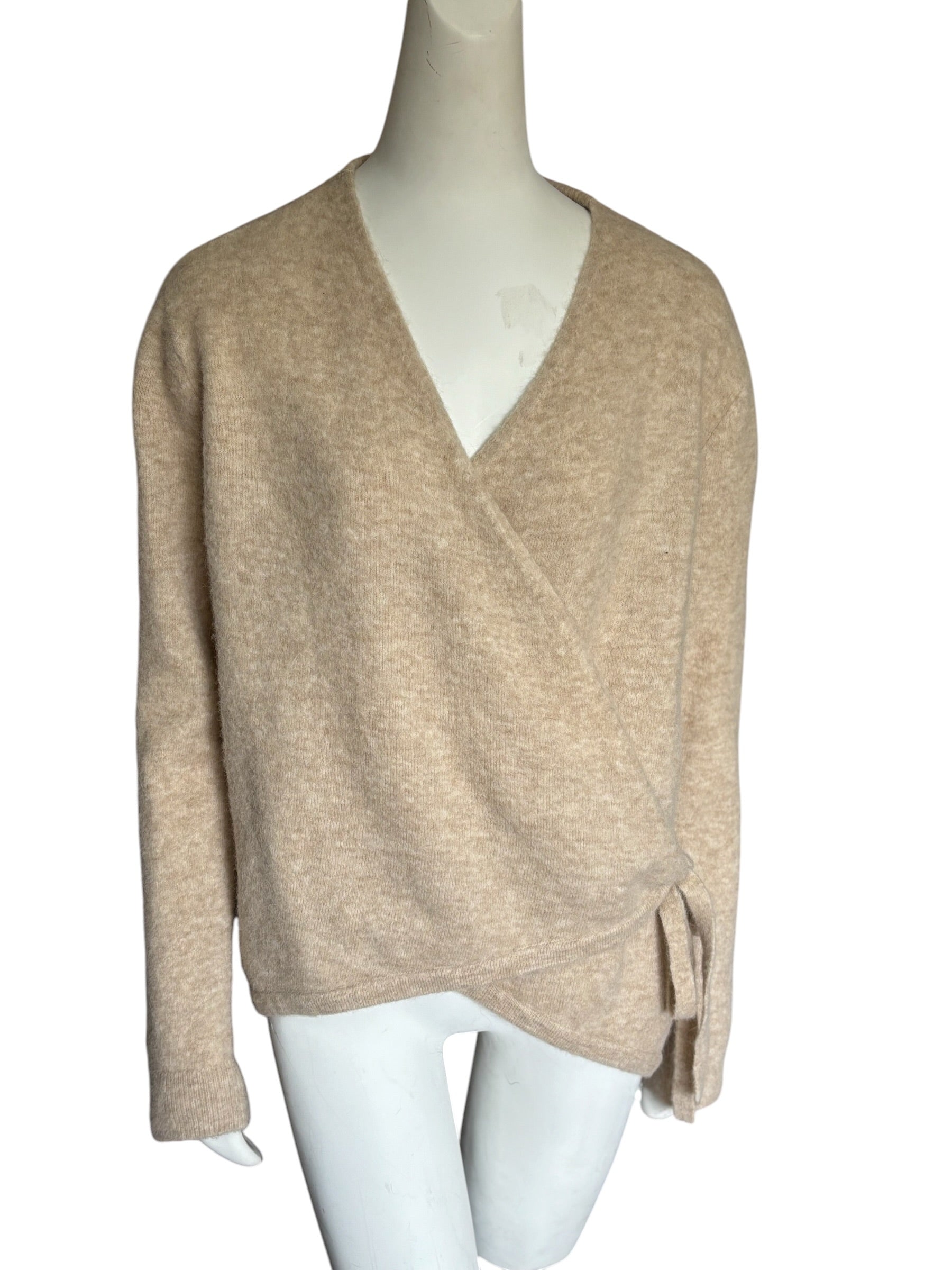 COS Alpaca Wool Blend Wrap Cardigan Sweater Beige Oatmeal Heather Size L