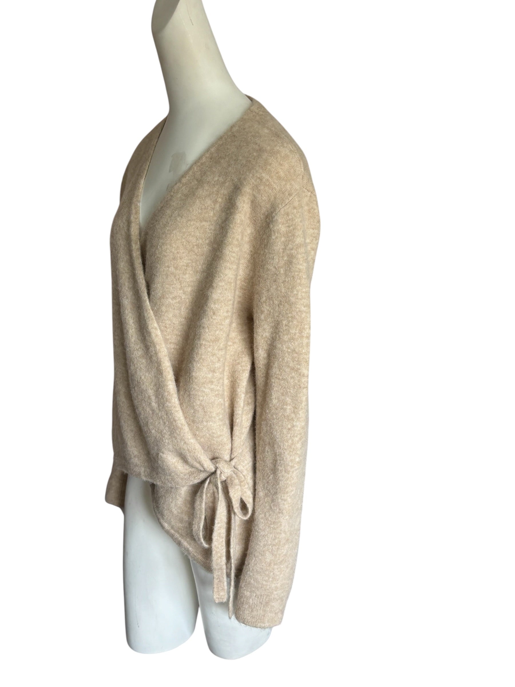 COS Alpaca Wool Blend Wrap Cardigan Sweater Beige Oatmeal Heather Size L
