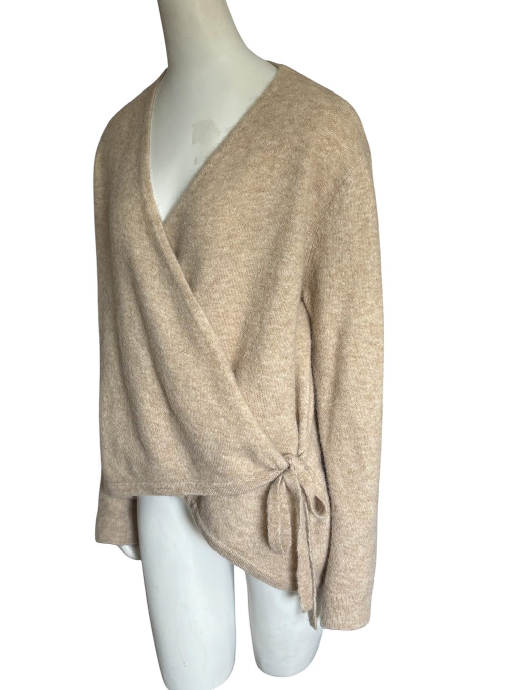 COS Alpaca Wool Blend Wrap Cardigan Sweater Beige Oatmeal Heather Size L