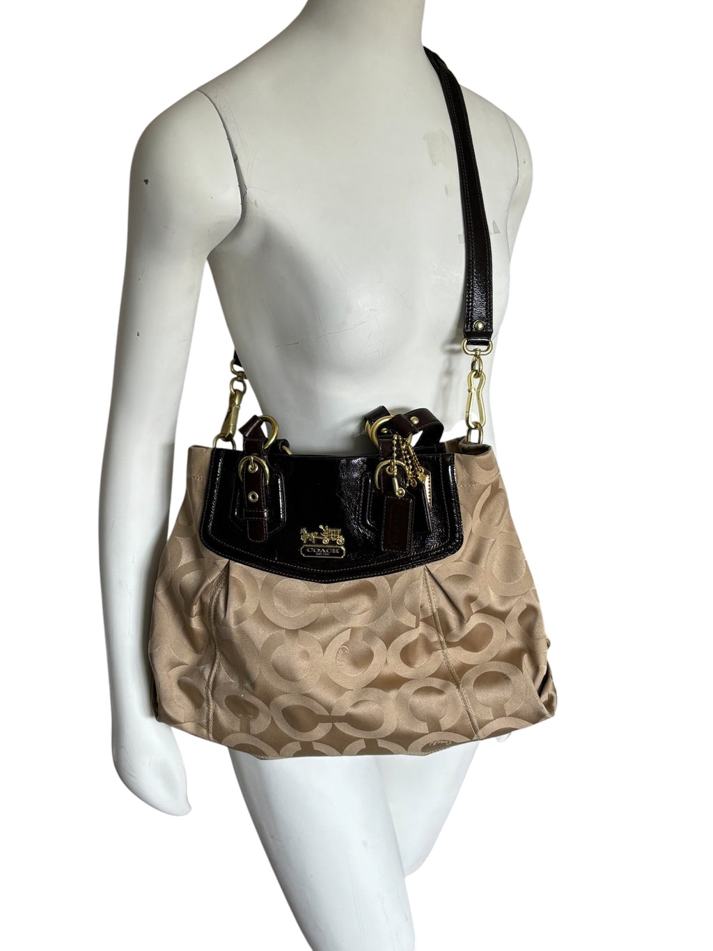 Coach Mia Maggie Op Art Champagne Mahogany Shoulder Bag 14578