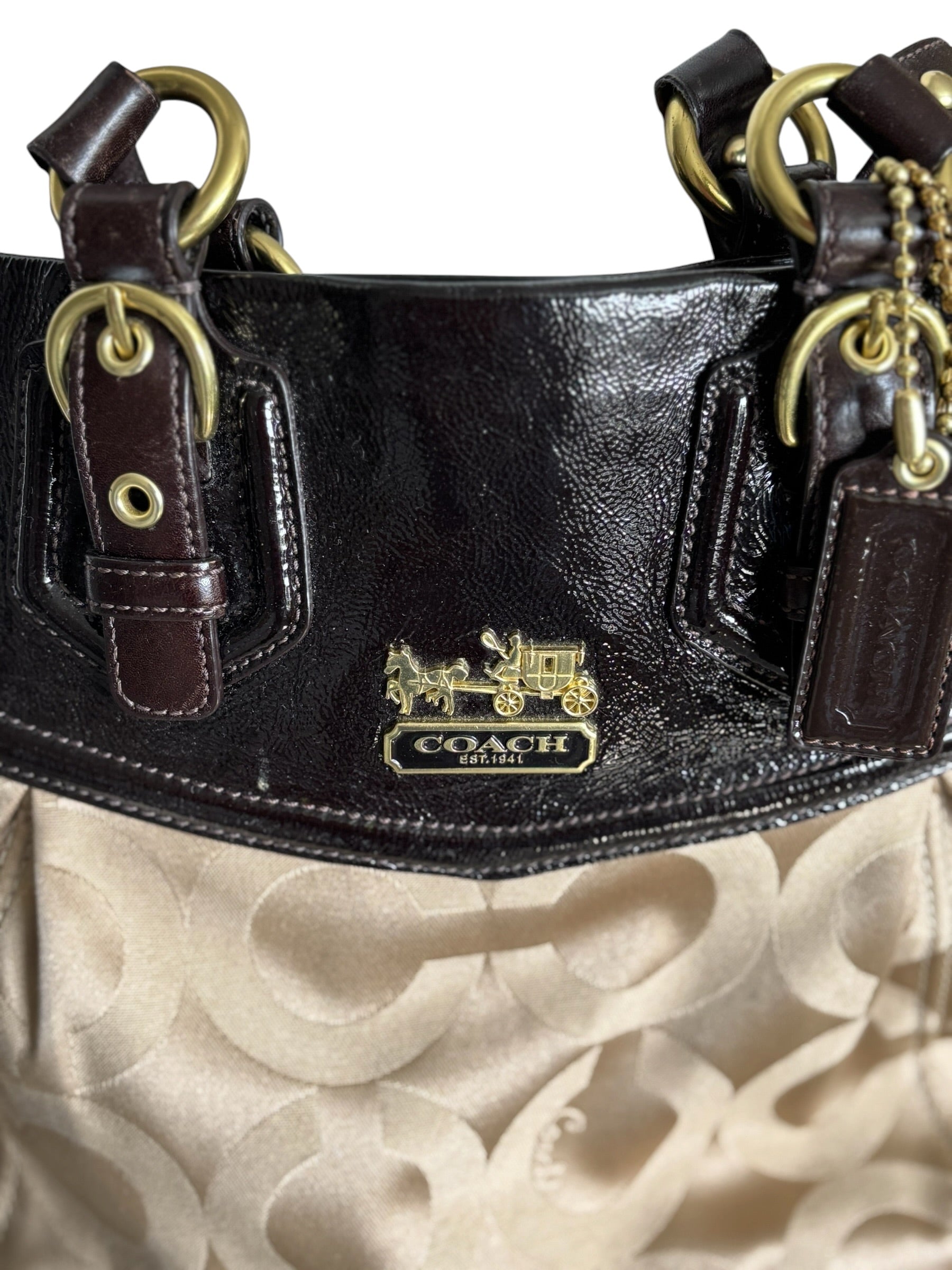 Coach Mia Maggie Op Art Champagne Mahogany Shoulder Bag 14578