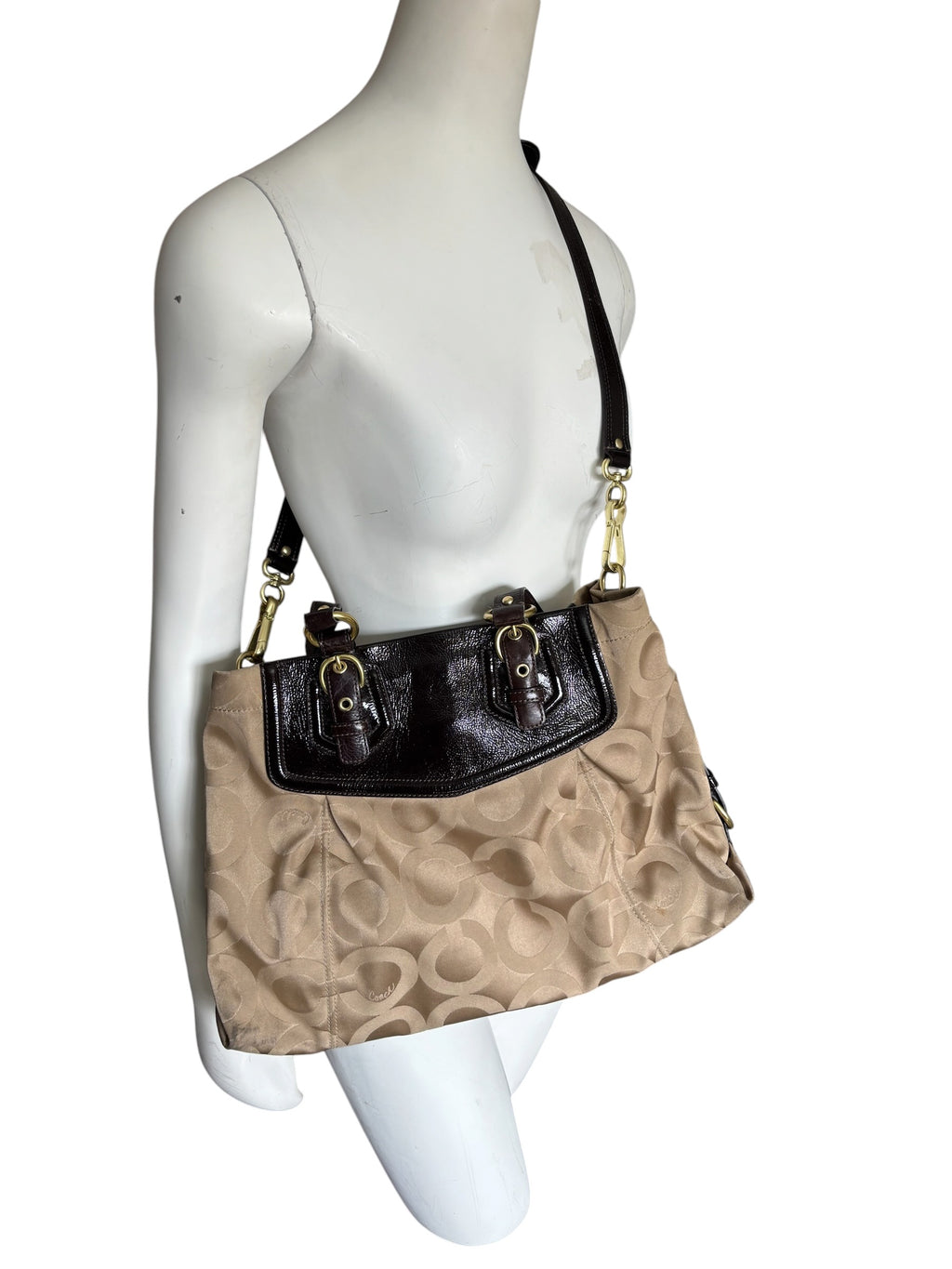 Coach Mia Maggie Op Art Champagne Mahogany Shoulder Bag 14578