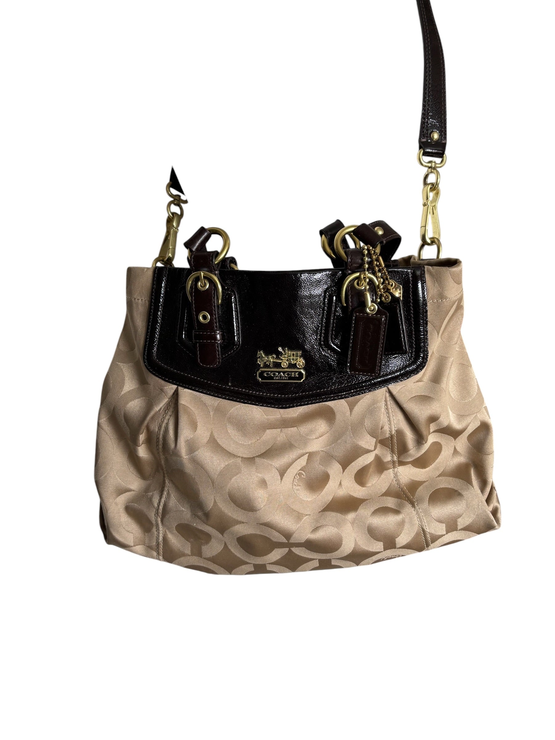 Coach Mia Maggie Op Art Champagne Mahogany Shoulder Bag 14578