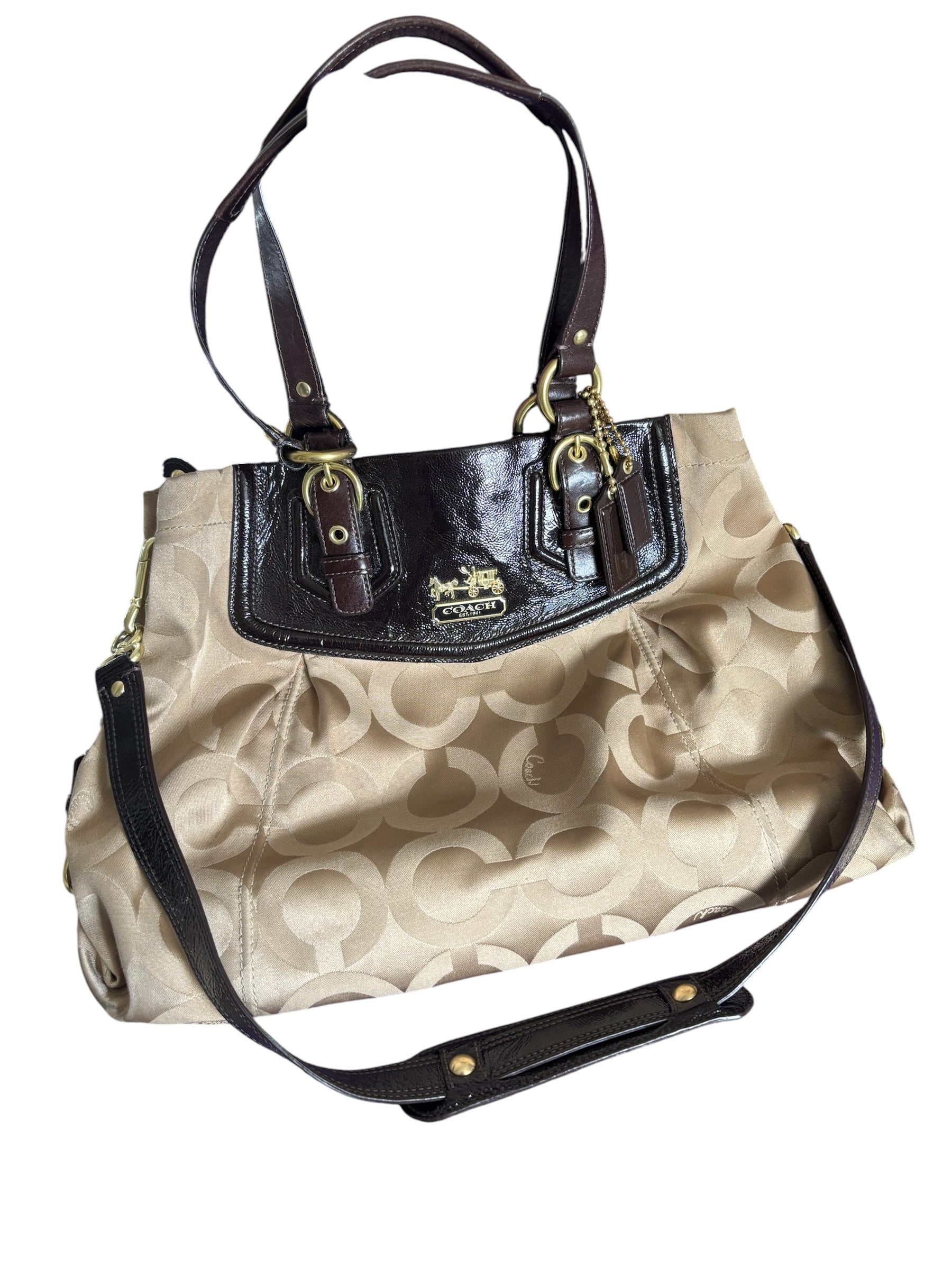 Coach Mia Maggie Op Art Champagne Mahogany Shoulder Bag 14578