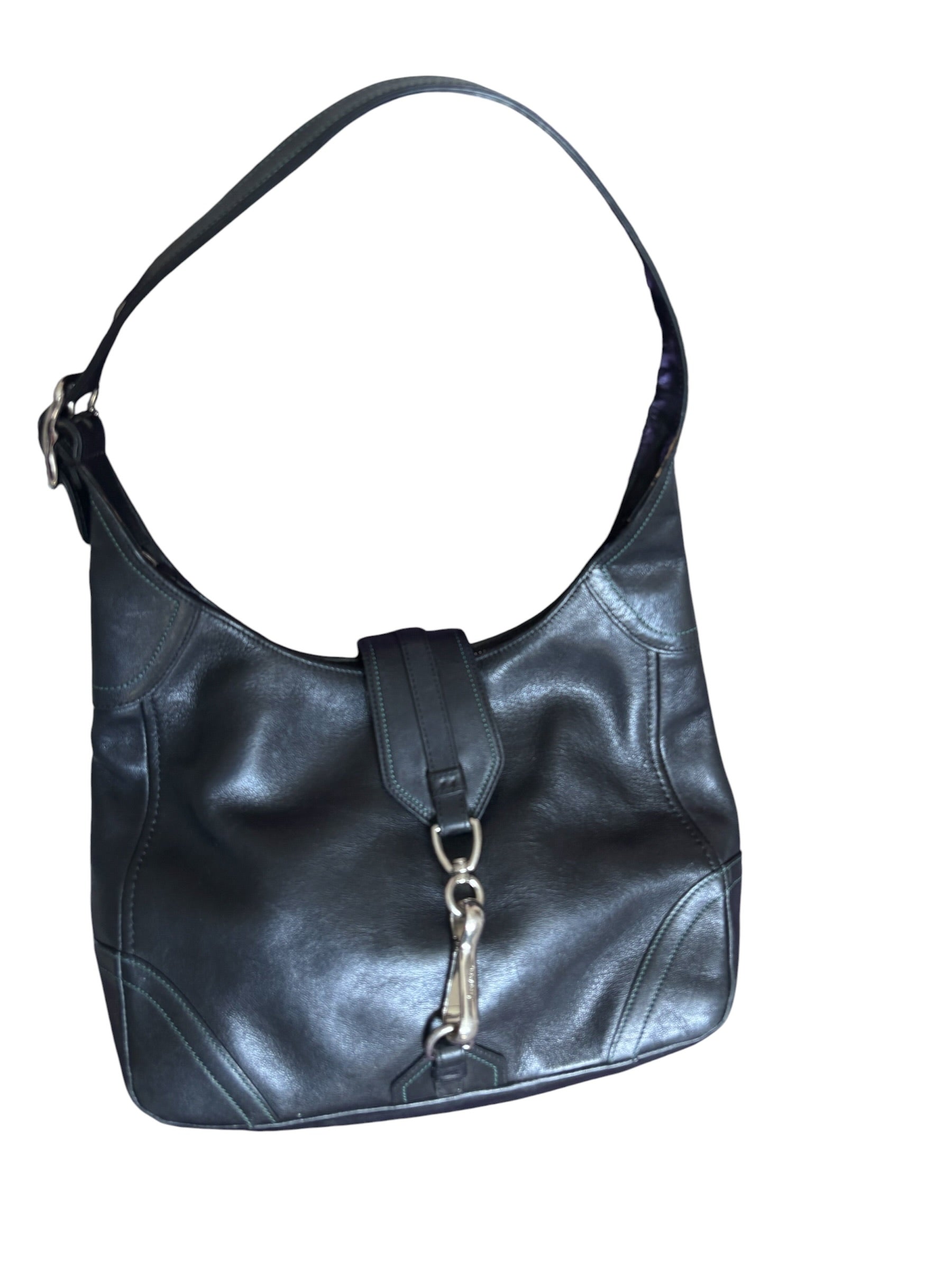Coach Ergo Black Leather Hobo Shoulder Bag Contrast Stitch 8A67 Vintage