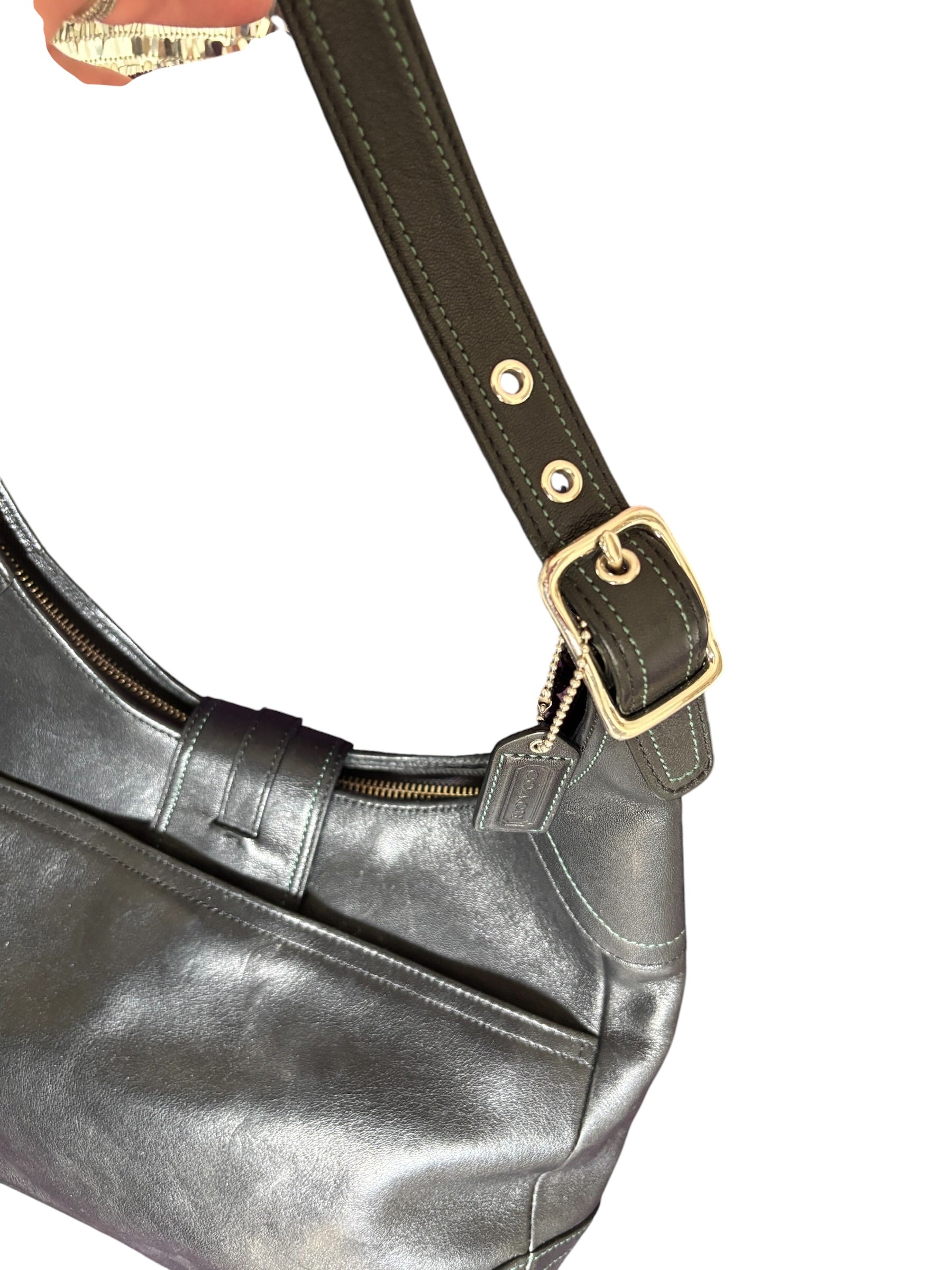 Coach Ergo Black Leather Hobo Shoulder Bag Contrast Stitch 8A67 Vintage
