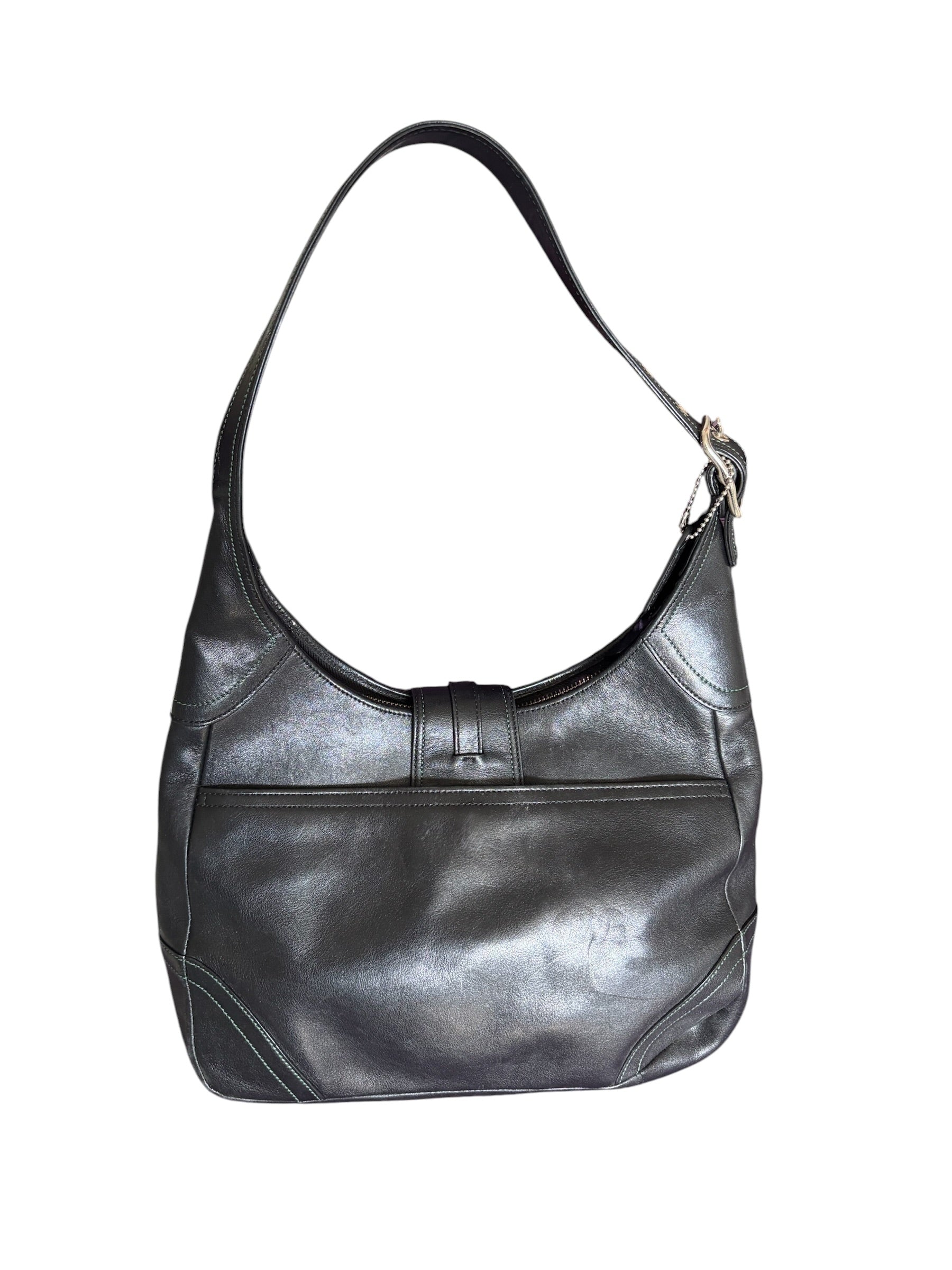 Coach Ergo Black Leather Hobo Shoulder Bag Contrast Stitch 8A67 Vintage