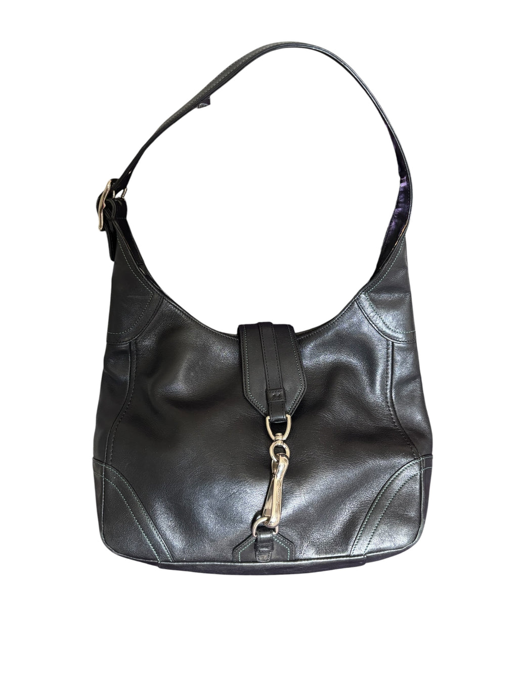 Coach Ergo Black Leather Hobo Shoulder Bag Contrast Stitch 8A67 Vintage