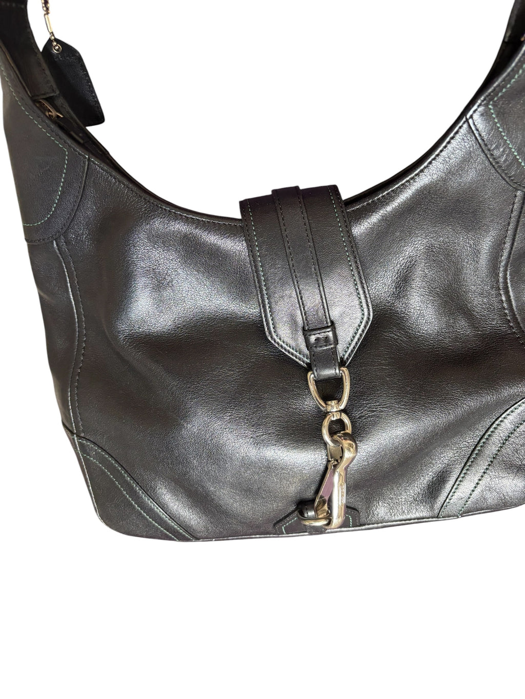 Coach Ergo Black Leather Hobo Shoulder Bag Contrast Stitch 8A67 Vintage