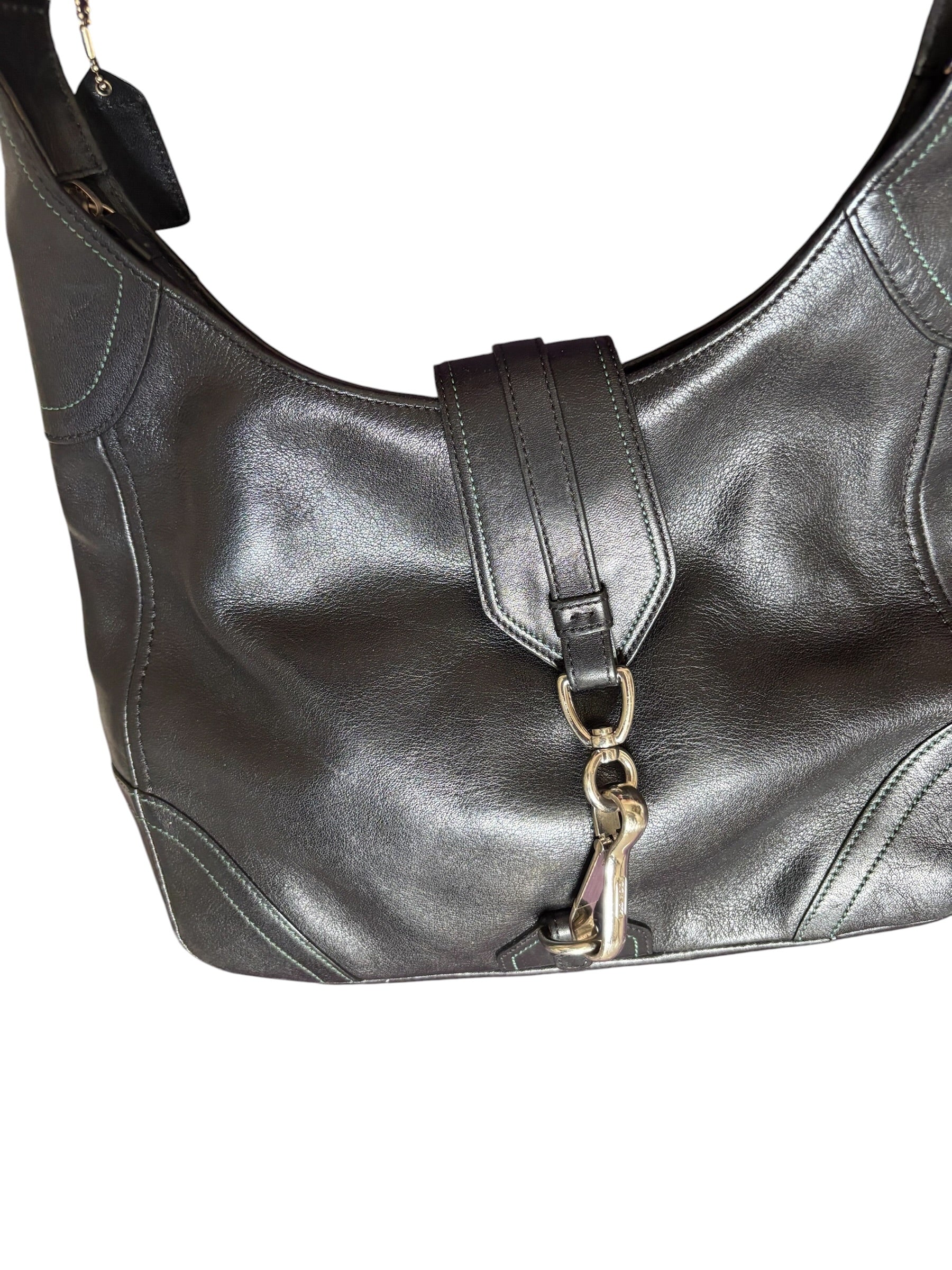 Coach Ergo Black Leather Hobo Shoulder Bag Contrast Stitch 8A67 Vintage