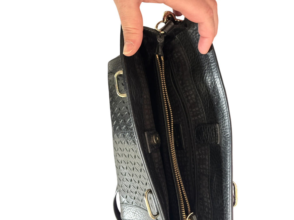 Kate Spade Black Pebbled Leather Perforated Floral Shoulder Bag Gold Hardware