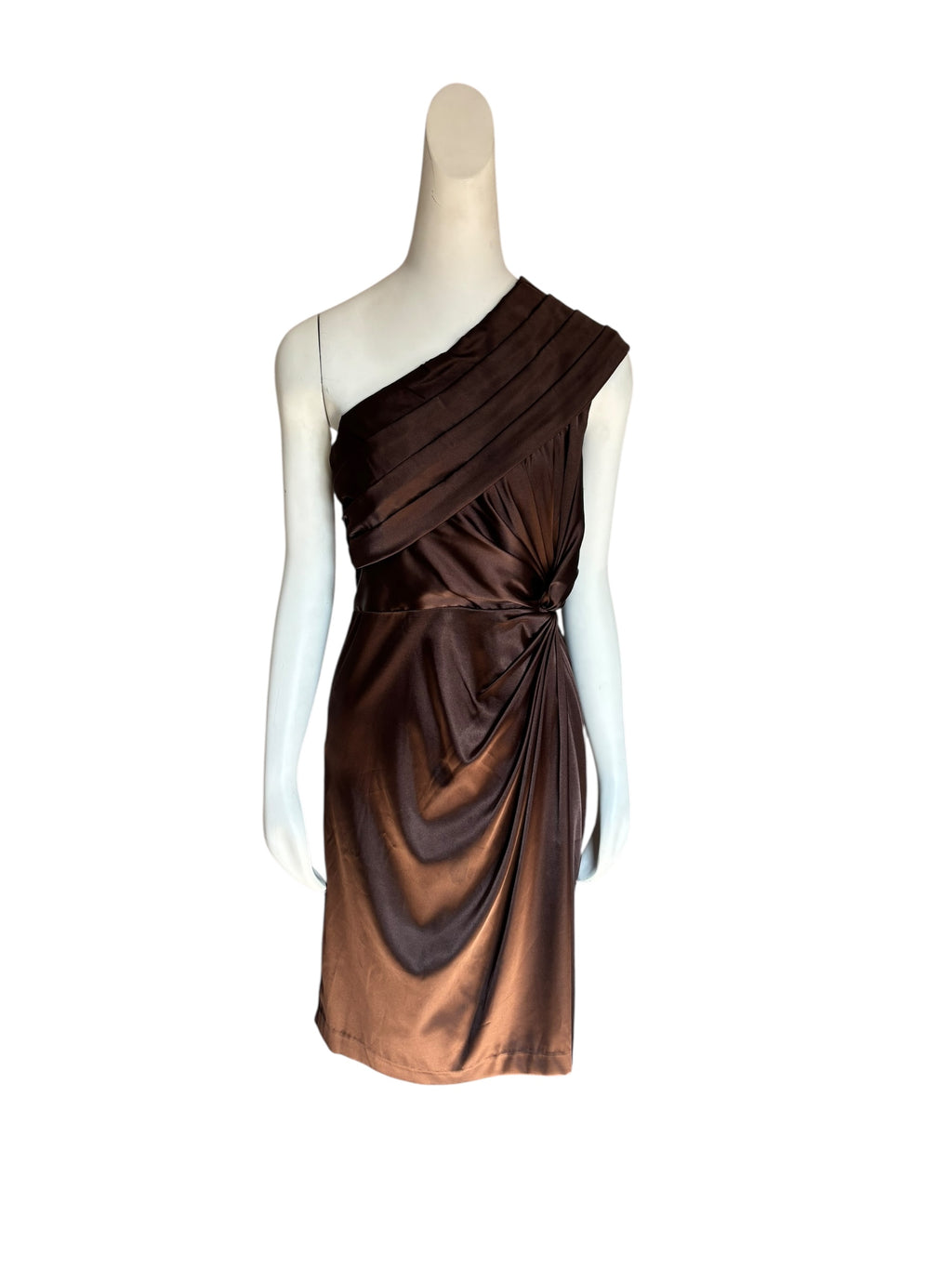 Le Chateau Brown One-Shoulder Ruched Cocktail Dress size 12