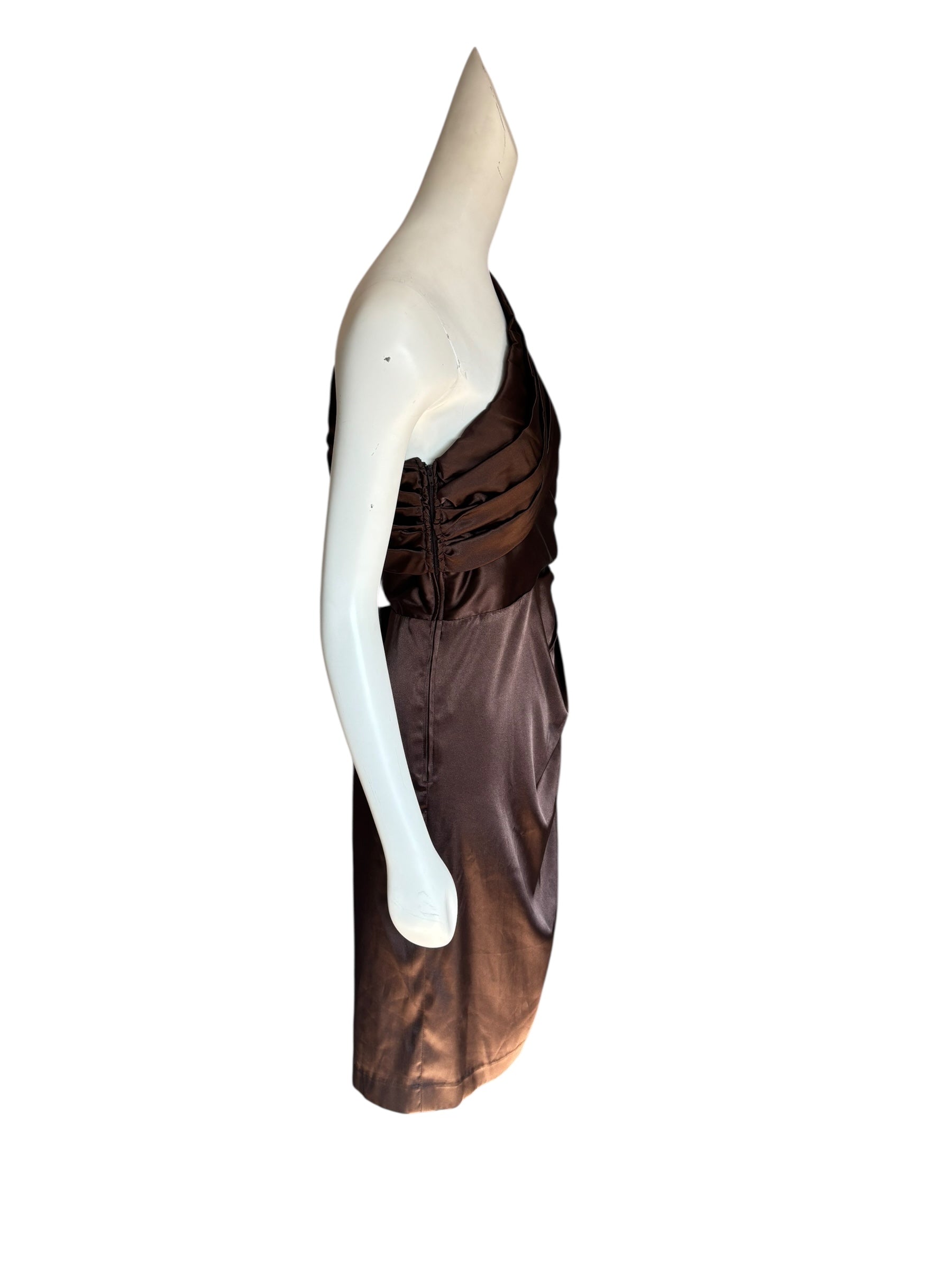 Le Chateau Brown One-Shoulder Ruched Cocktail Dress size 12