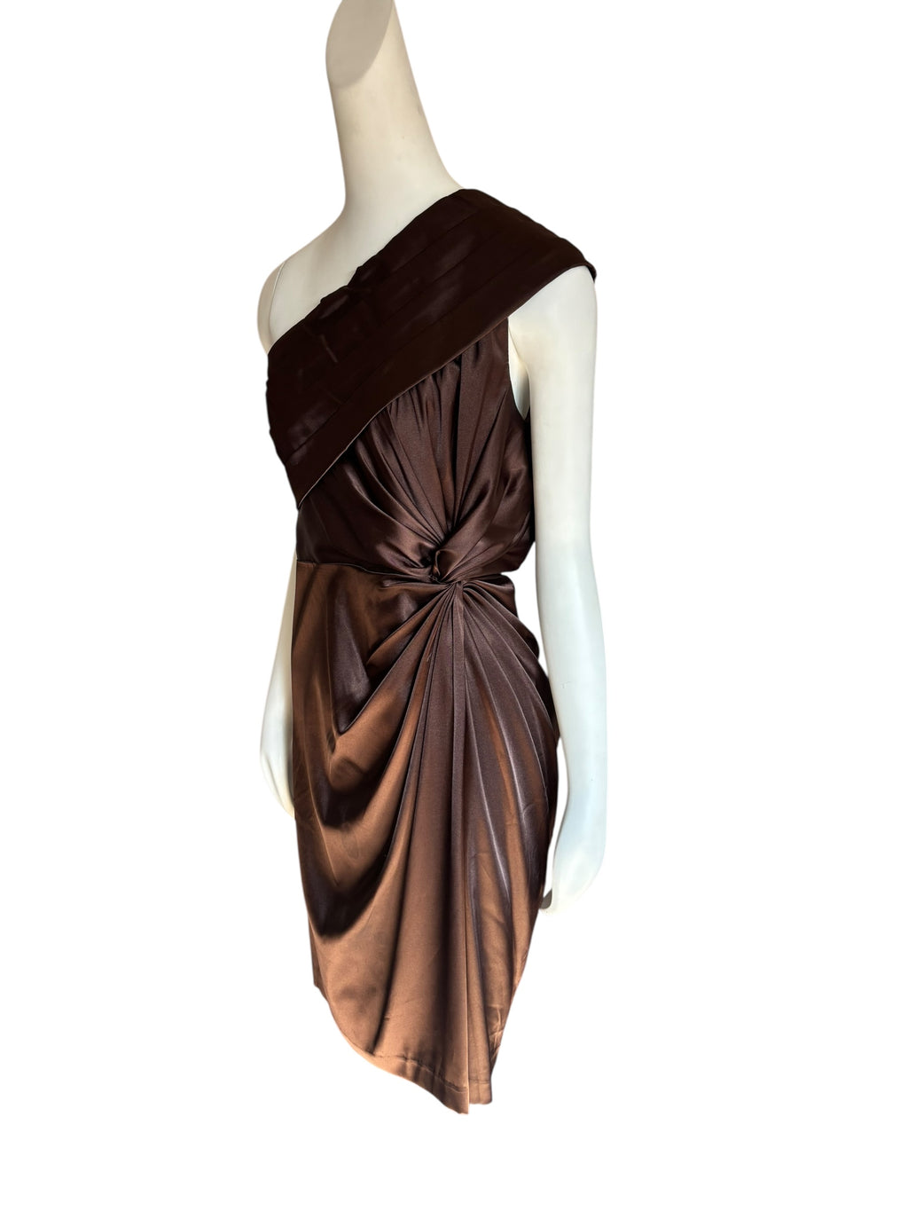 Le Chateau Brown One-Shoulder Ruched Cocktail Dress size 12