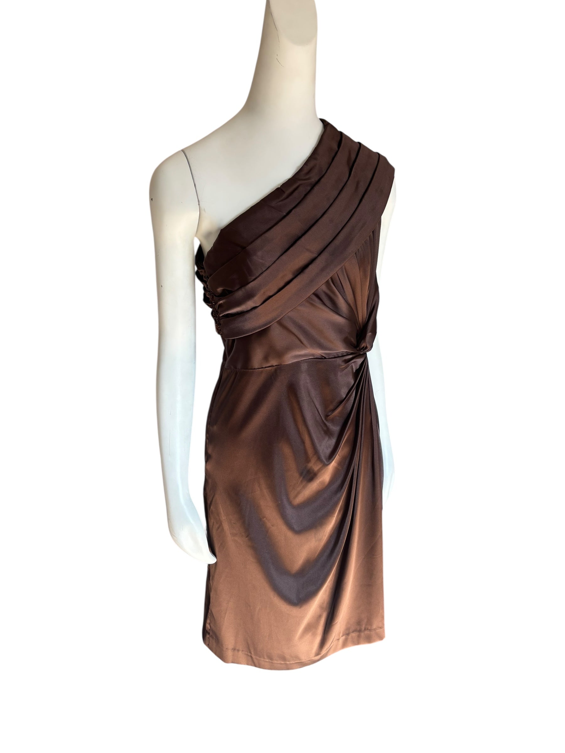 Le Chateau Brown One-Shoulder Ruched Cocktail Dress size 12