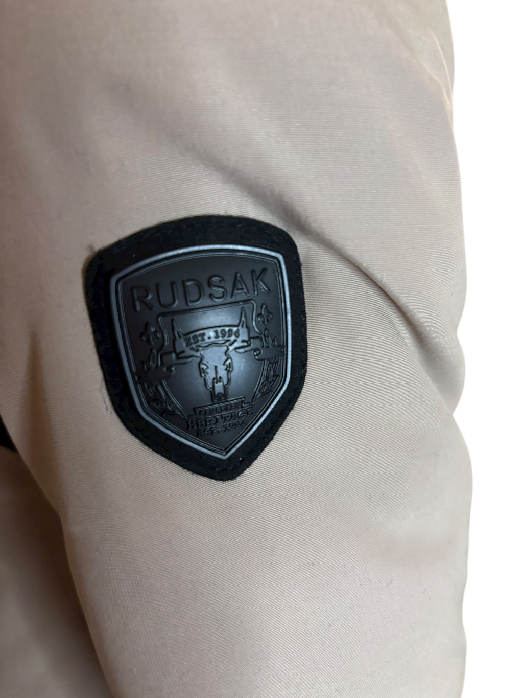 RUDSAK Women's Beige Fur Hooded Down Winter Parka Jacket Leather Detail Size SM