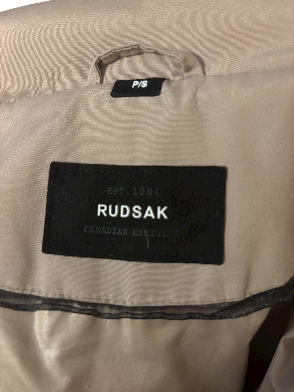 RUDSAK Women's Beige Fur Hooded Down Winter Parka Jacket Leather Detail Size SM