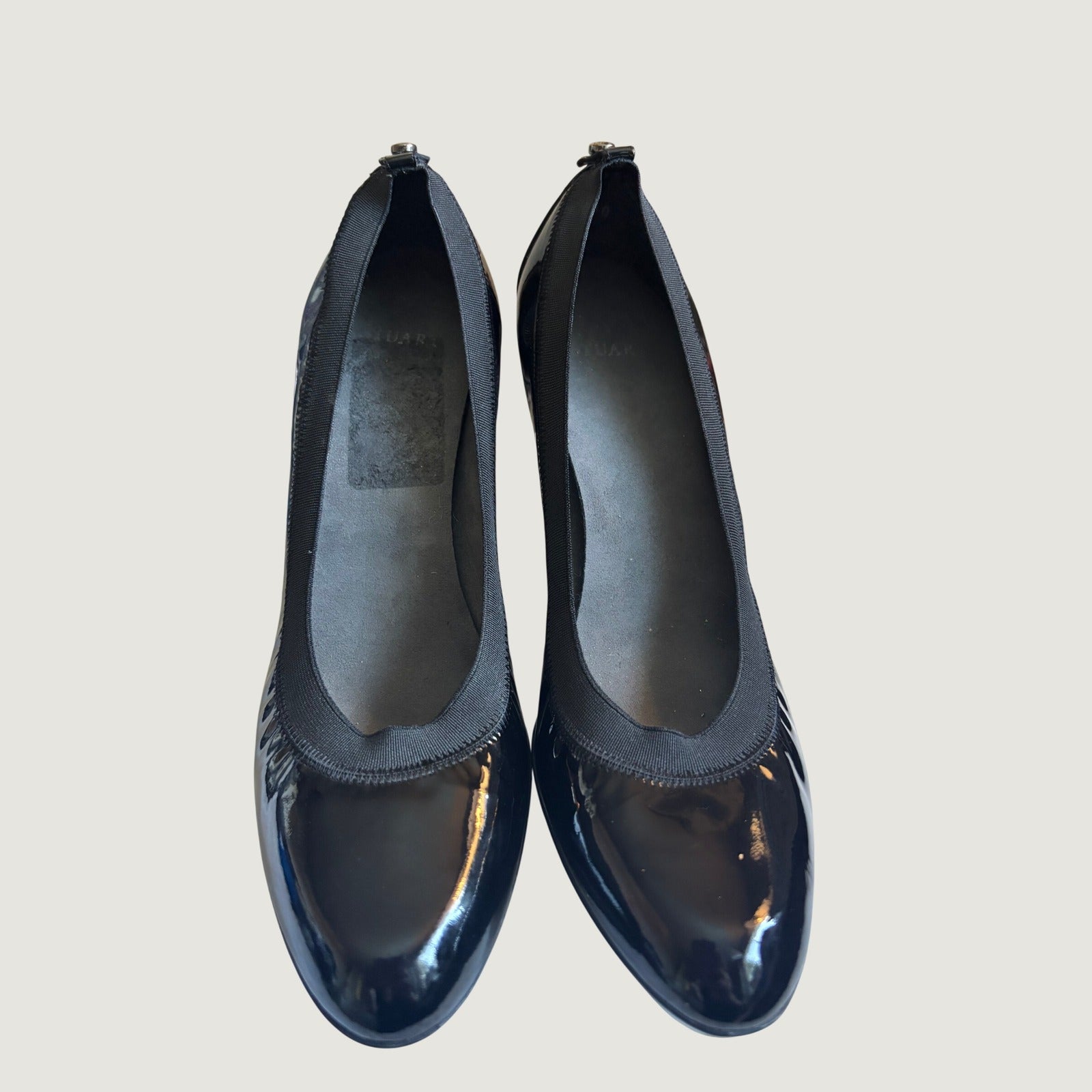 Stuart Weitzman Black Patent Leather Elastic Trim Platform Pumps KL35130  8.5