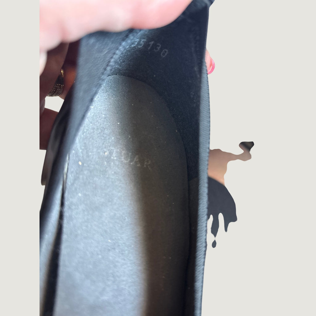 Stuart Weitzman Black Patent Leather Elastic Trim Platform Pumps KL35130  8.5
