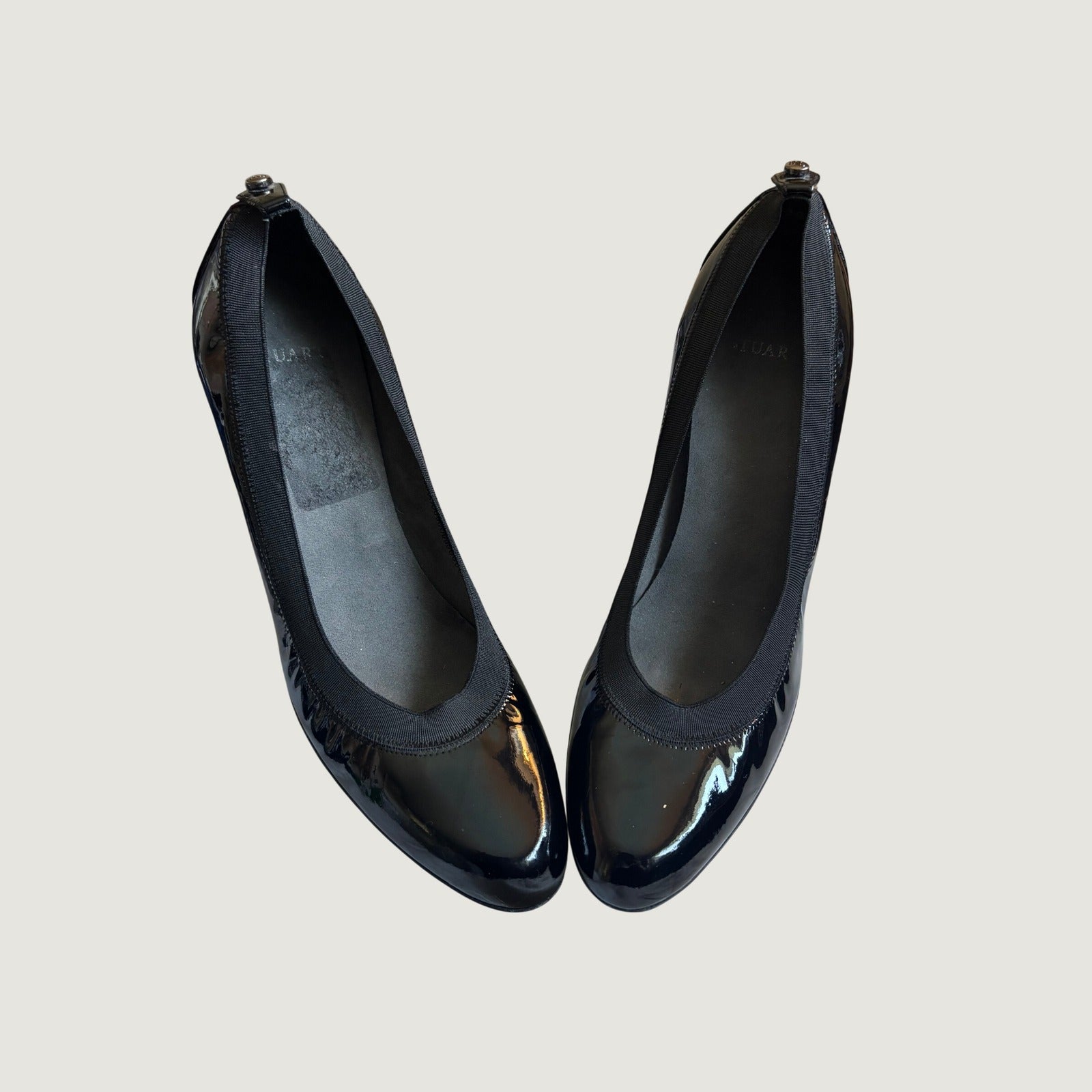 Stuart Weitzman Black Patent Leather Elastic Trim Platform Pumps KL35130  8.5