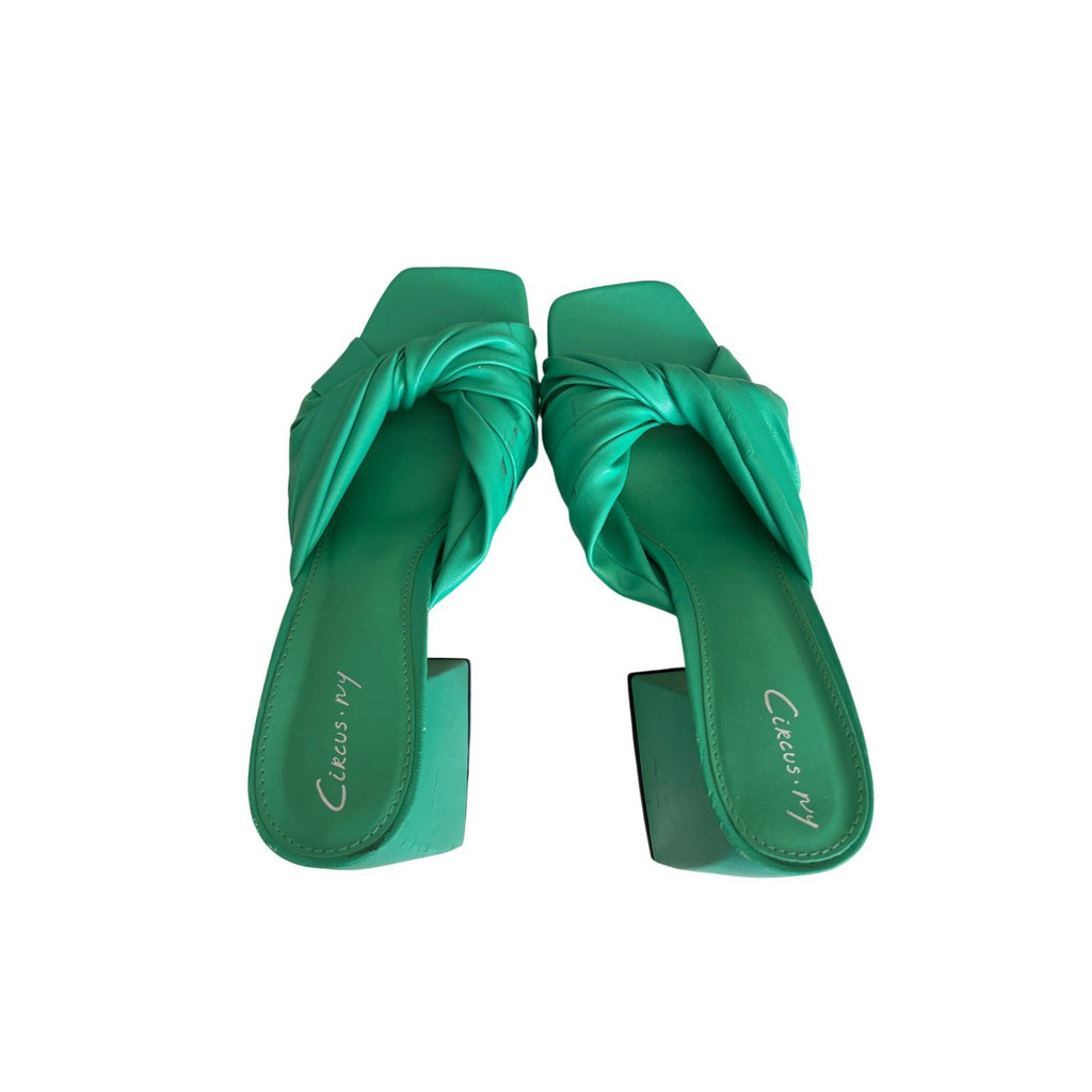 Circus NY Green Knotted Platform Block Heel Sandals Square Toe Mules Womens 8