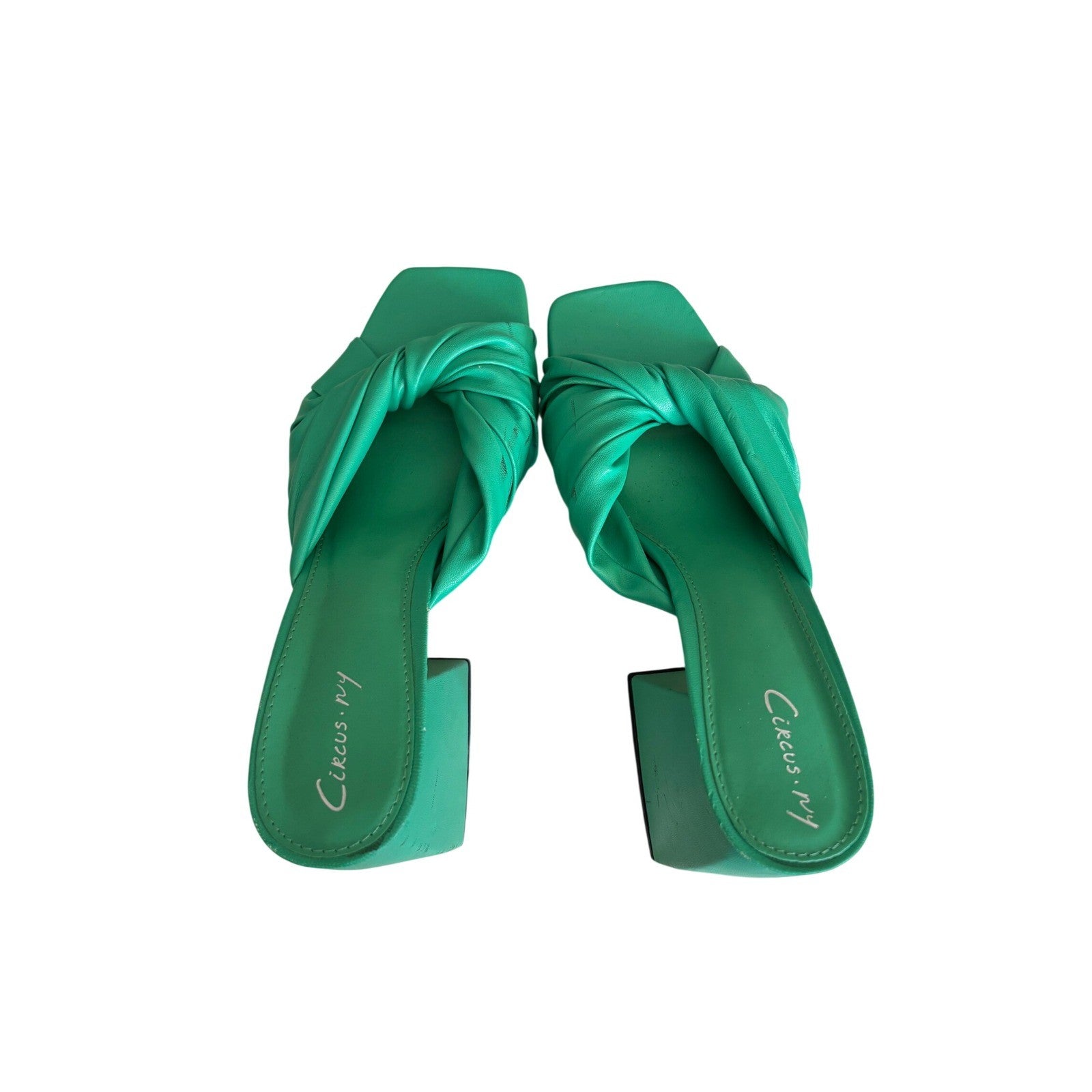 Circus NY Green Knotted Platform Block Heel Sandals Square Toe Mules Womens 8