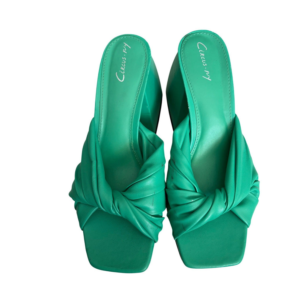 Circus NY Green Knotted Platform Block Heel Sandals Square Toe Mules Womens 8