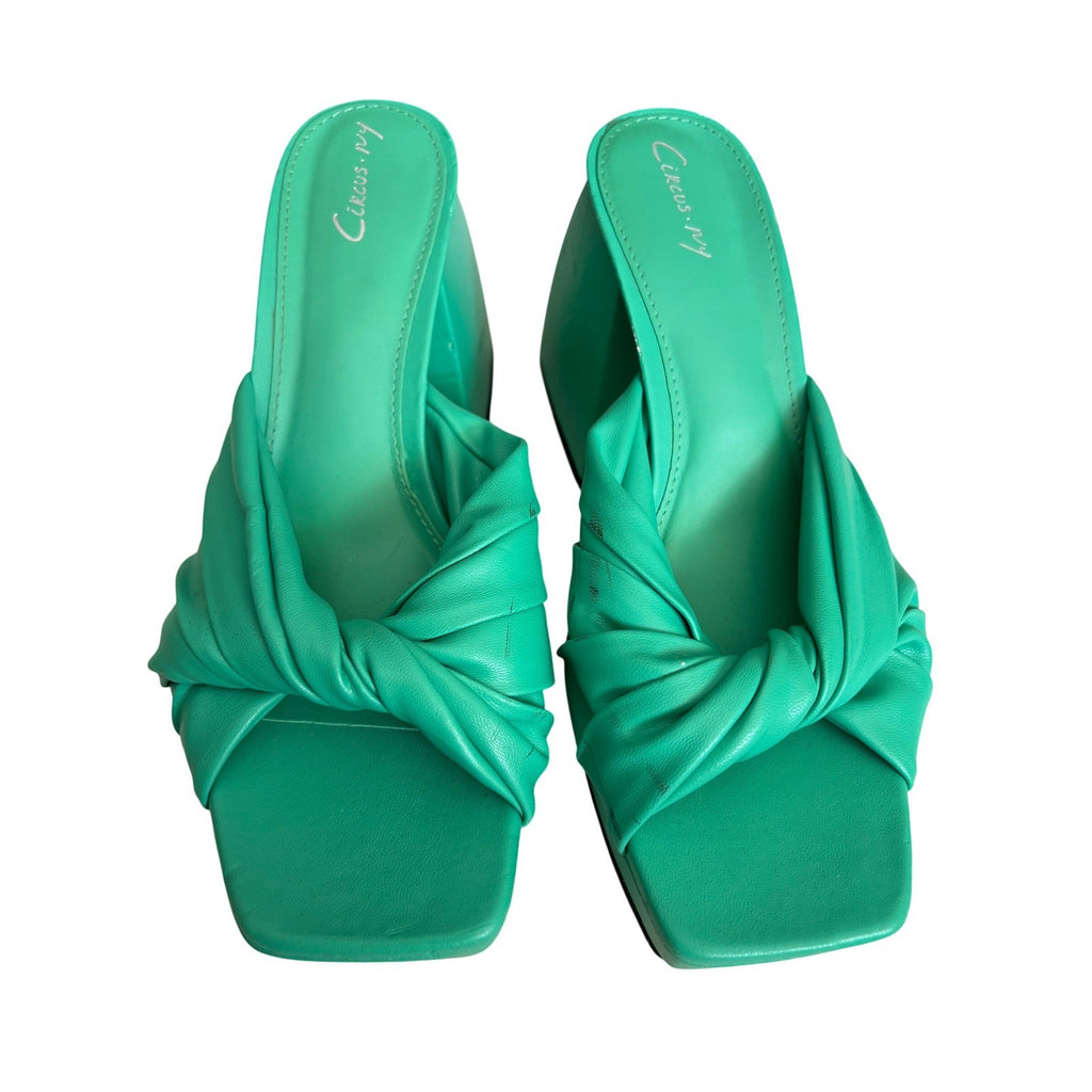 Circus NY Green Knotted Platform Block Heel Sandals Square Toe Mules Womens 8