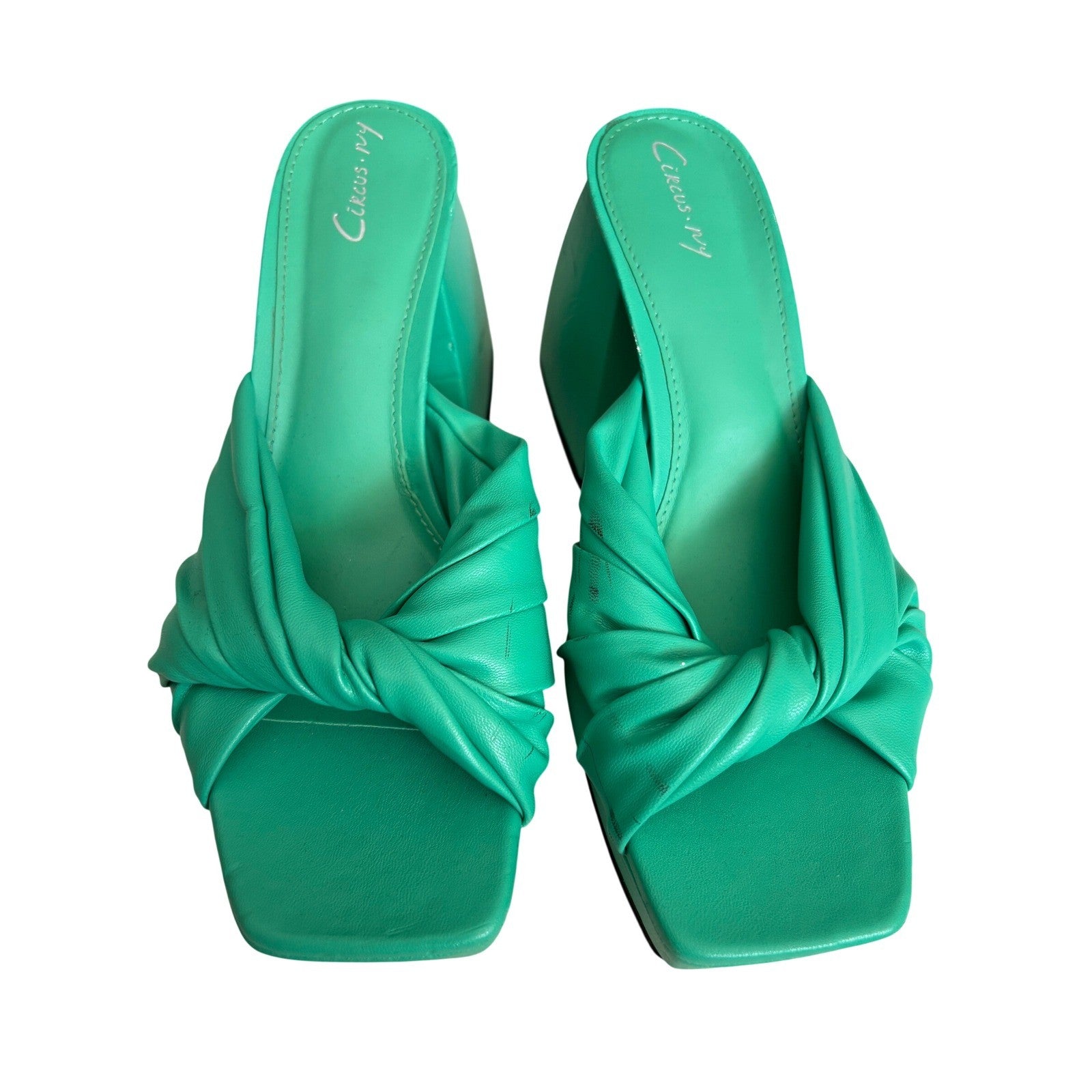 Circus NY Green Knotted Platform Block Heel Sandals Square Toe Mules Womens 8