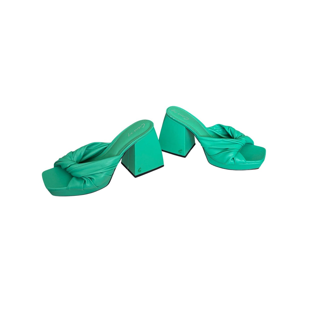 Circus NY Green Knotted Platform Block Heel Sandals Square Toe Mules Womens 8