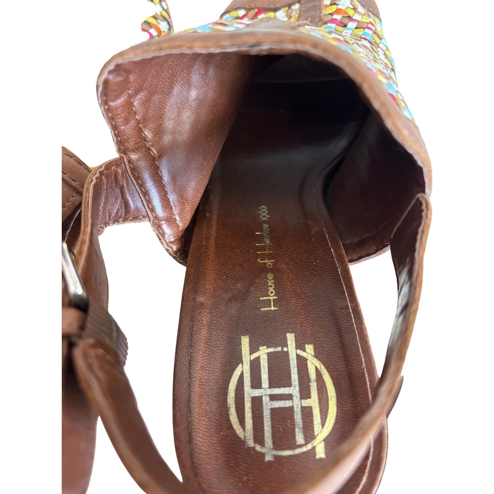 House of Harlow 1960 Multi-Color Woven Leather Slingback Block Heel Sandals 40